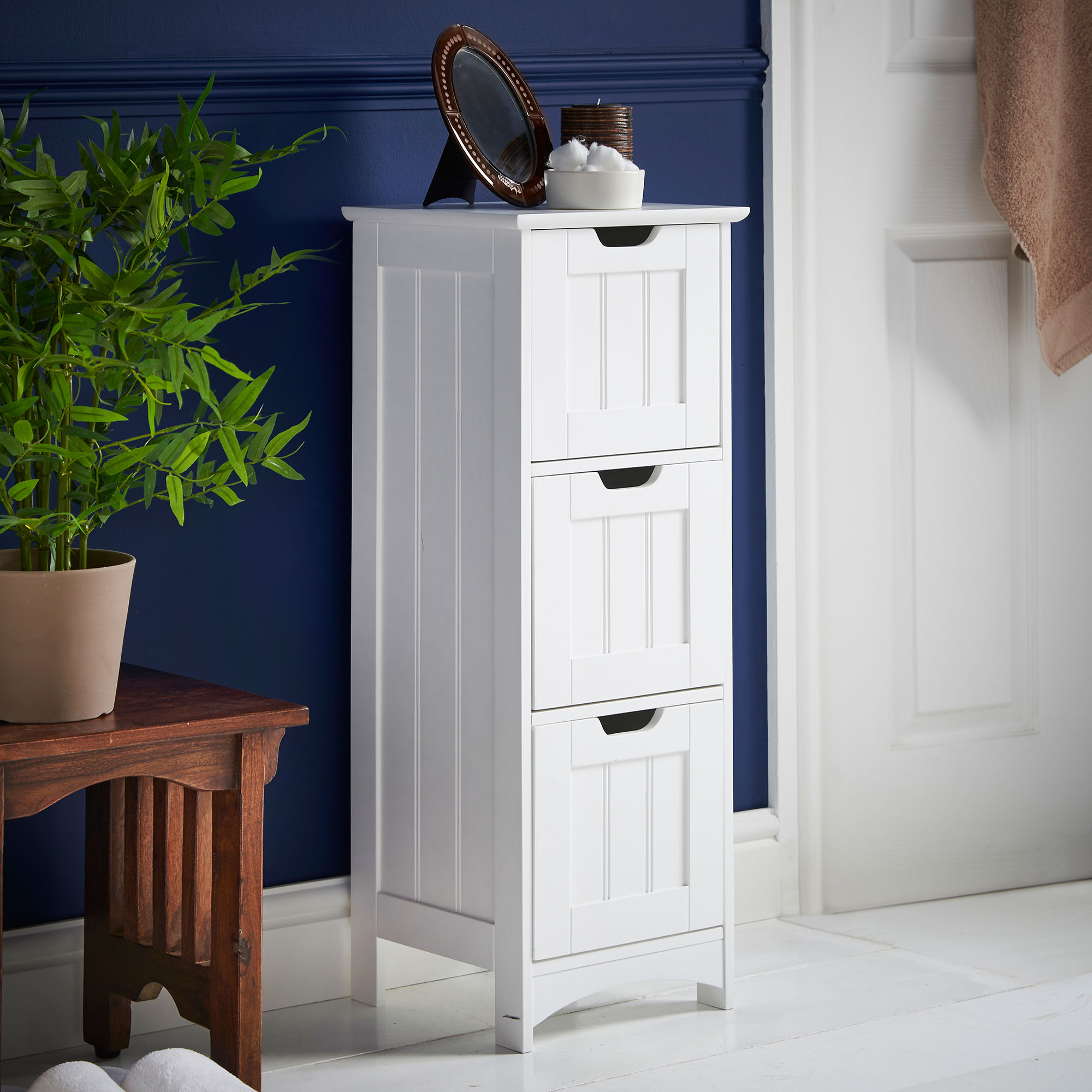 VonHaus Bathroom Storage Unit 3 Drawer Cupboard White Furniture