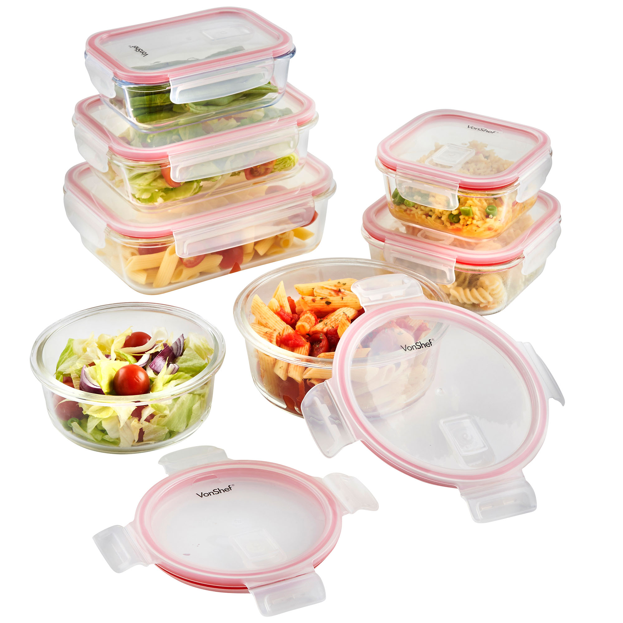 VonShef 7pc Oven Microwave Safe Glass Container Food Storage Set & Air