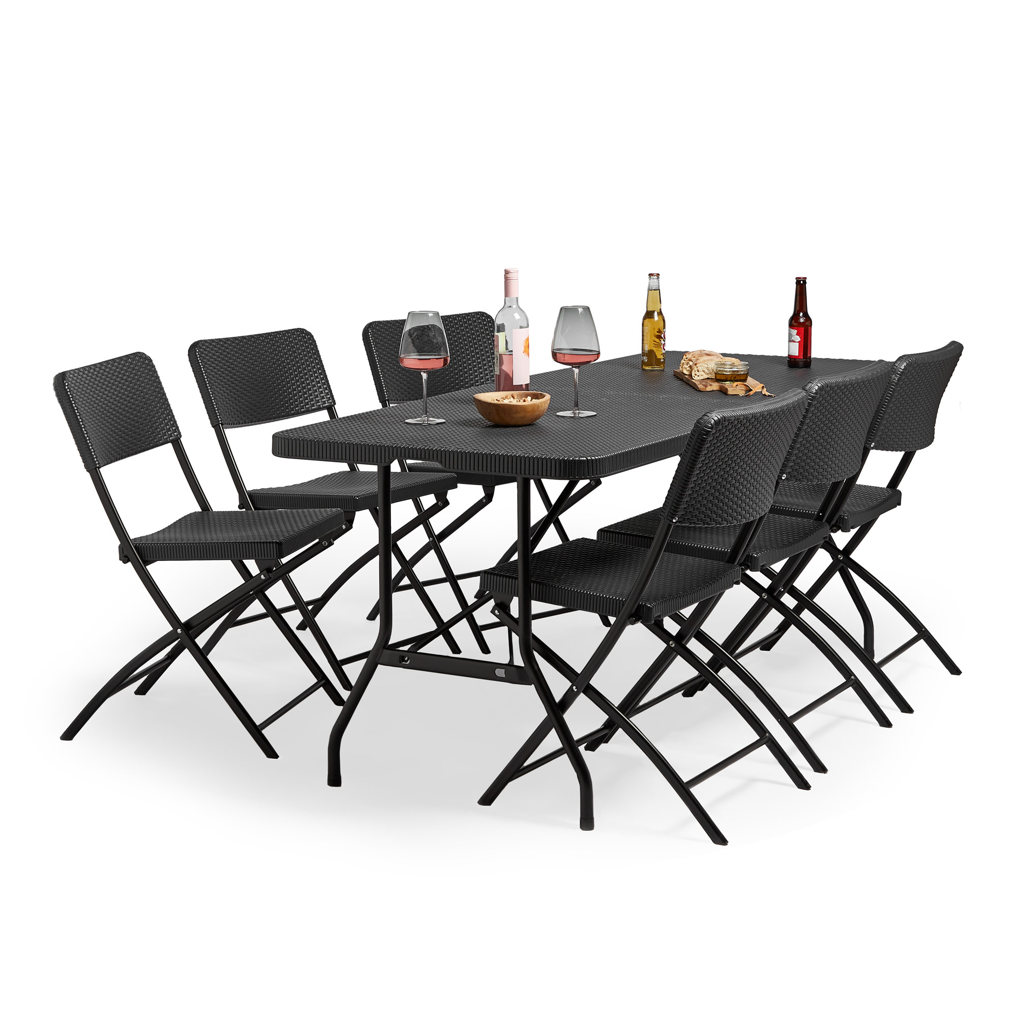 VonHaus Rattan Effect Dining Set – Folding Table Chairs Outdoor Garden Furniture