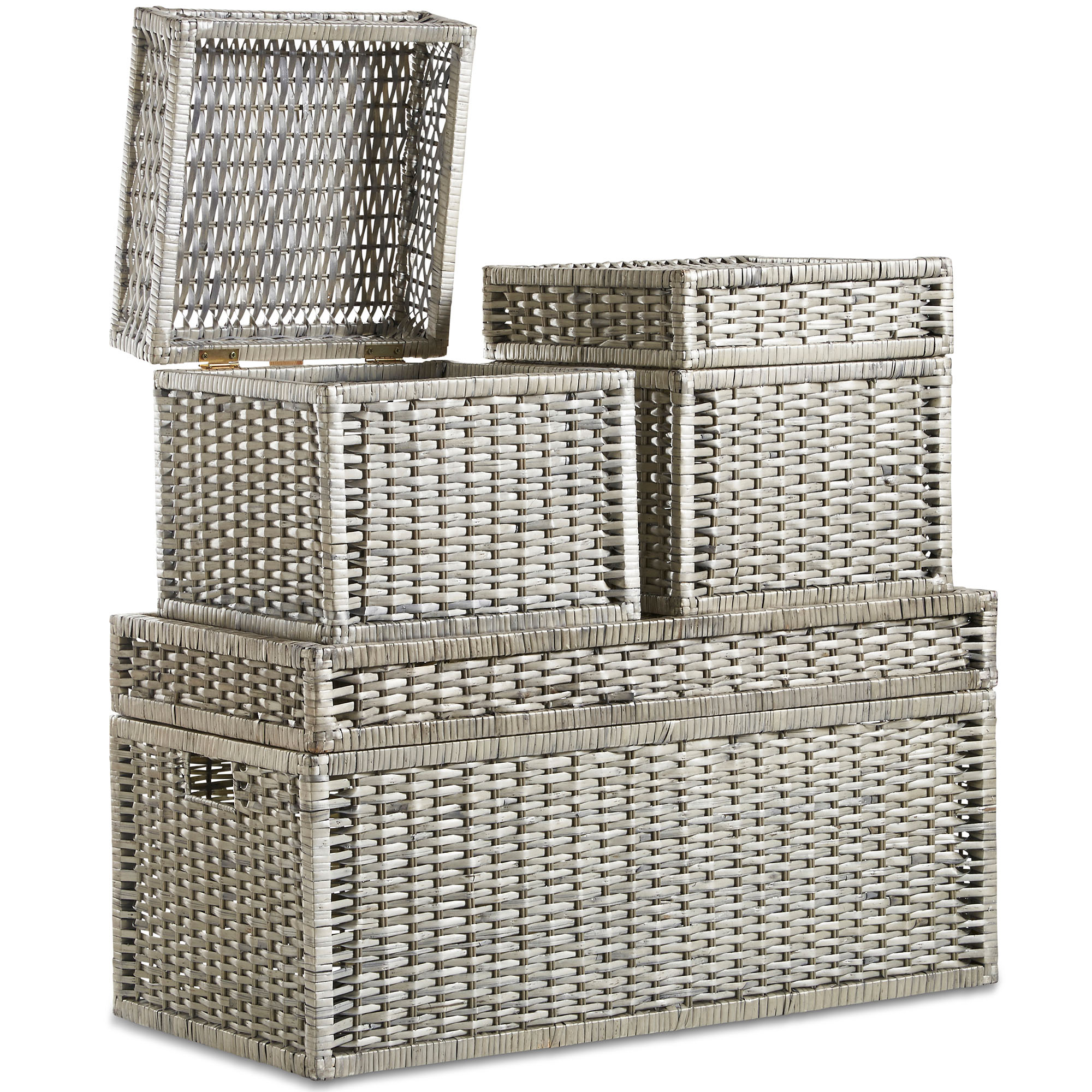 VonHaus Large Storage Wicker Trunks Baskets Boxes Organiser With Hinged