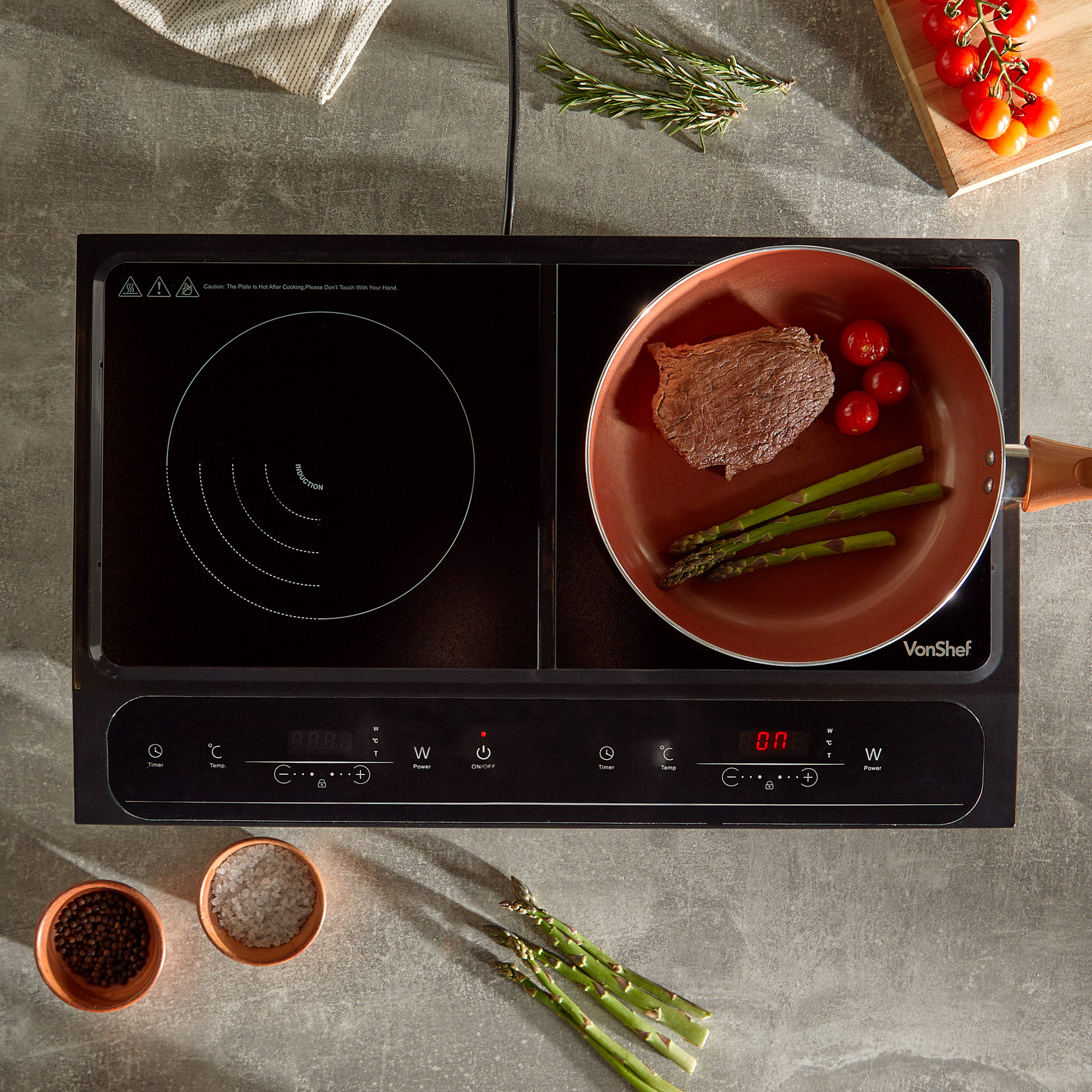 VonShef Twin Induction Hob Double Portable Electric Digital Dual Hot