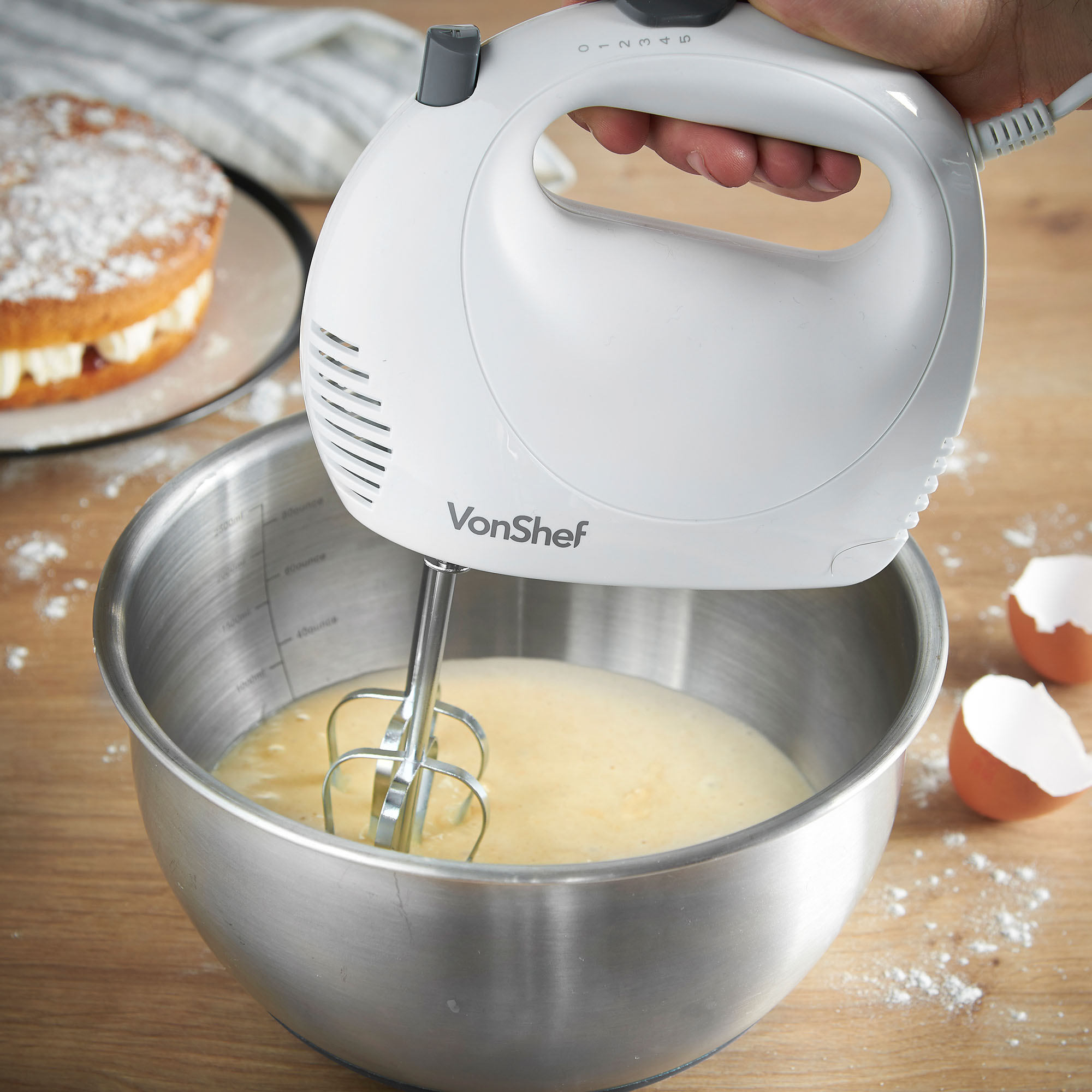 VonShef Food Mixer Hand Electric Chrome Beaters 5 speeds 120W White eBay