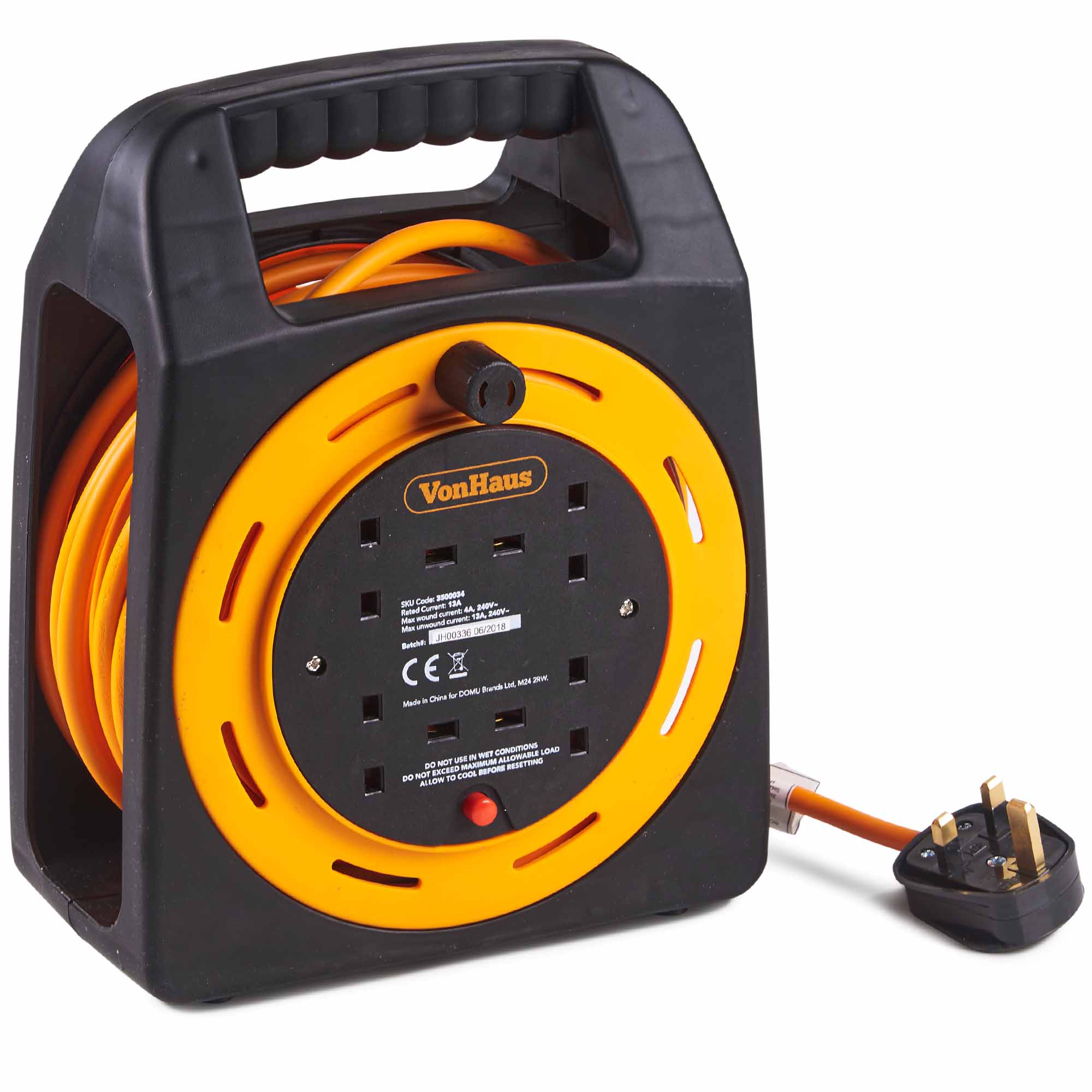 VonHaus 15m 4-Gang Extension Reel with Thermal Cut Out
