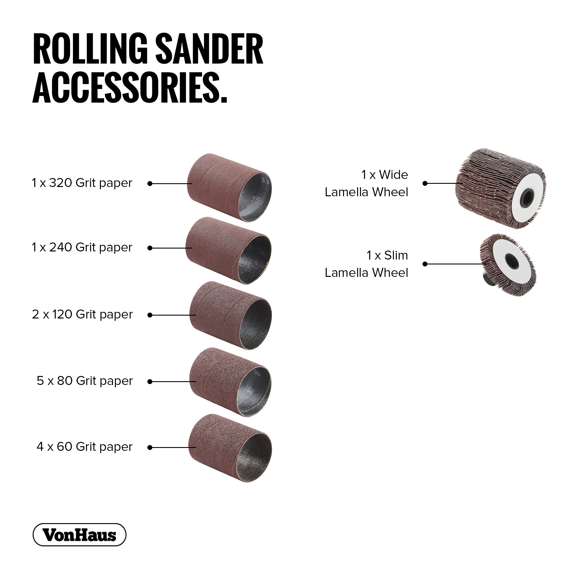 VonHaus Sanding Roller 15 Pc Accessory Set Bosch Compatible Grit Paper Wheel eBay