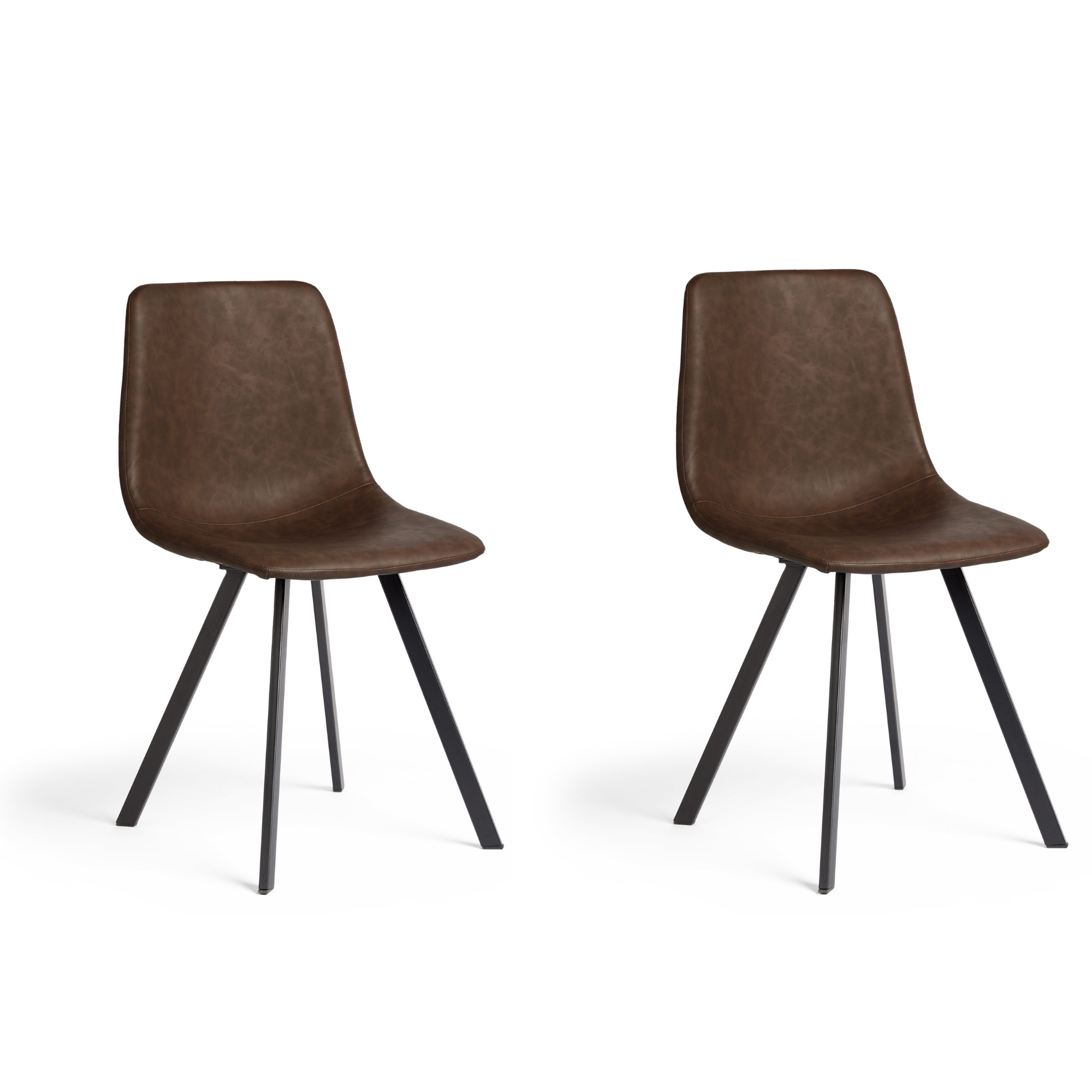 Spinningfield Faux Leather Dining Chairs - 2 Dark Brown Chairs, Black Metal Legs