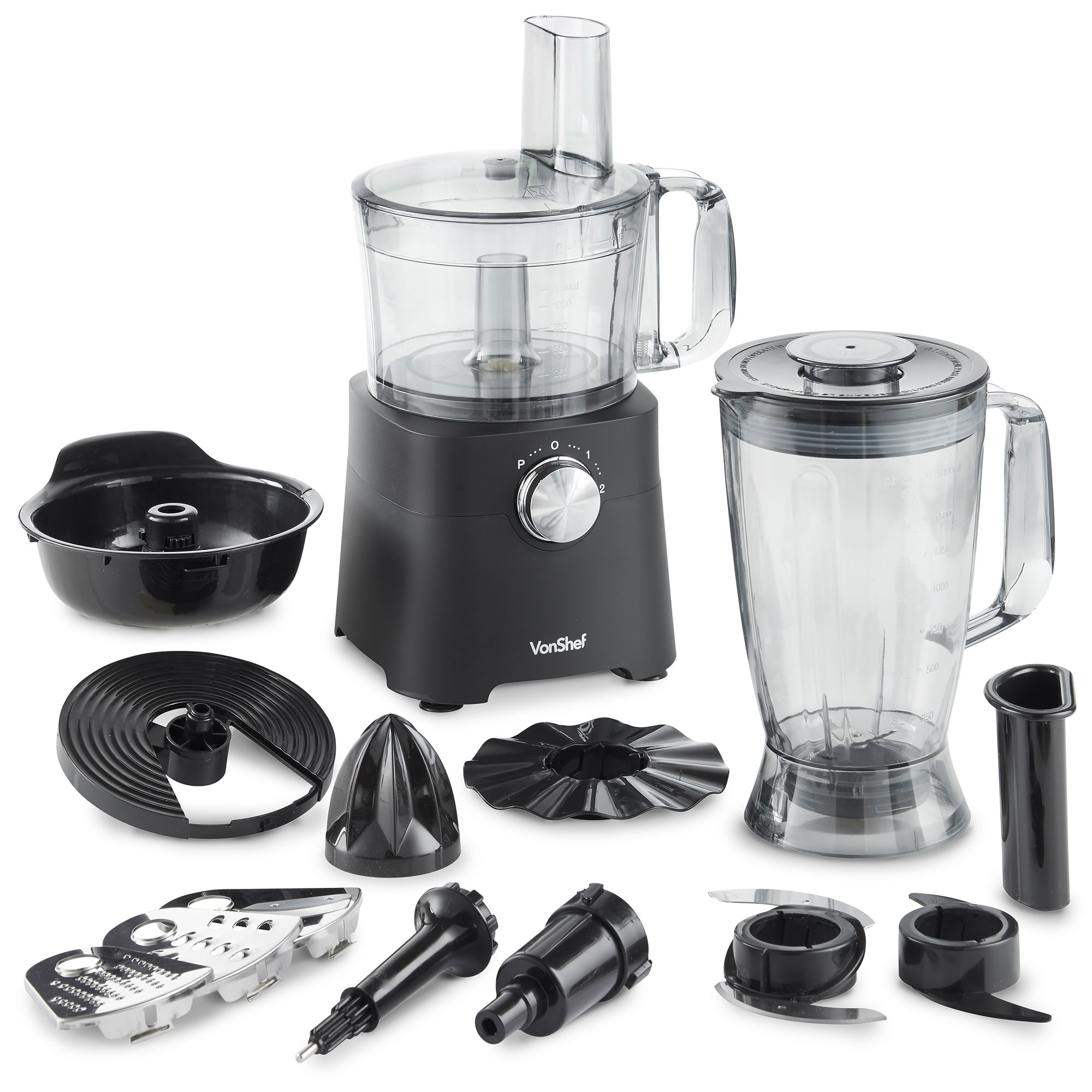 VonShef 750W Food Processor Blender Chopper Juicer Dough Mixer 2 Speed