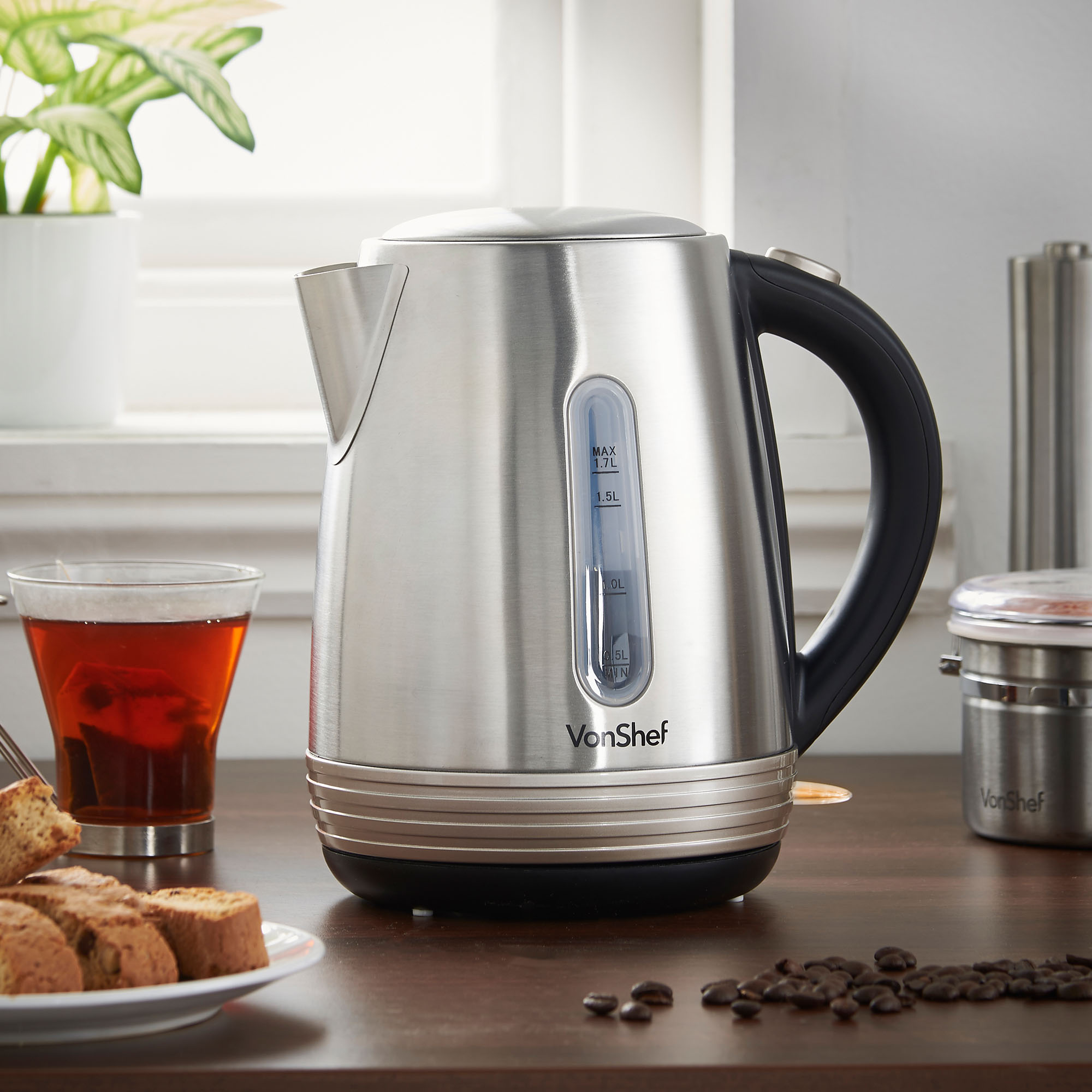 VonShef Kettle Stainless Steel 1.7L Electric 3000W Cordless Tea Jug