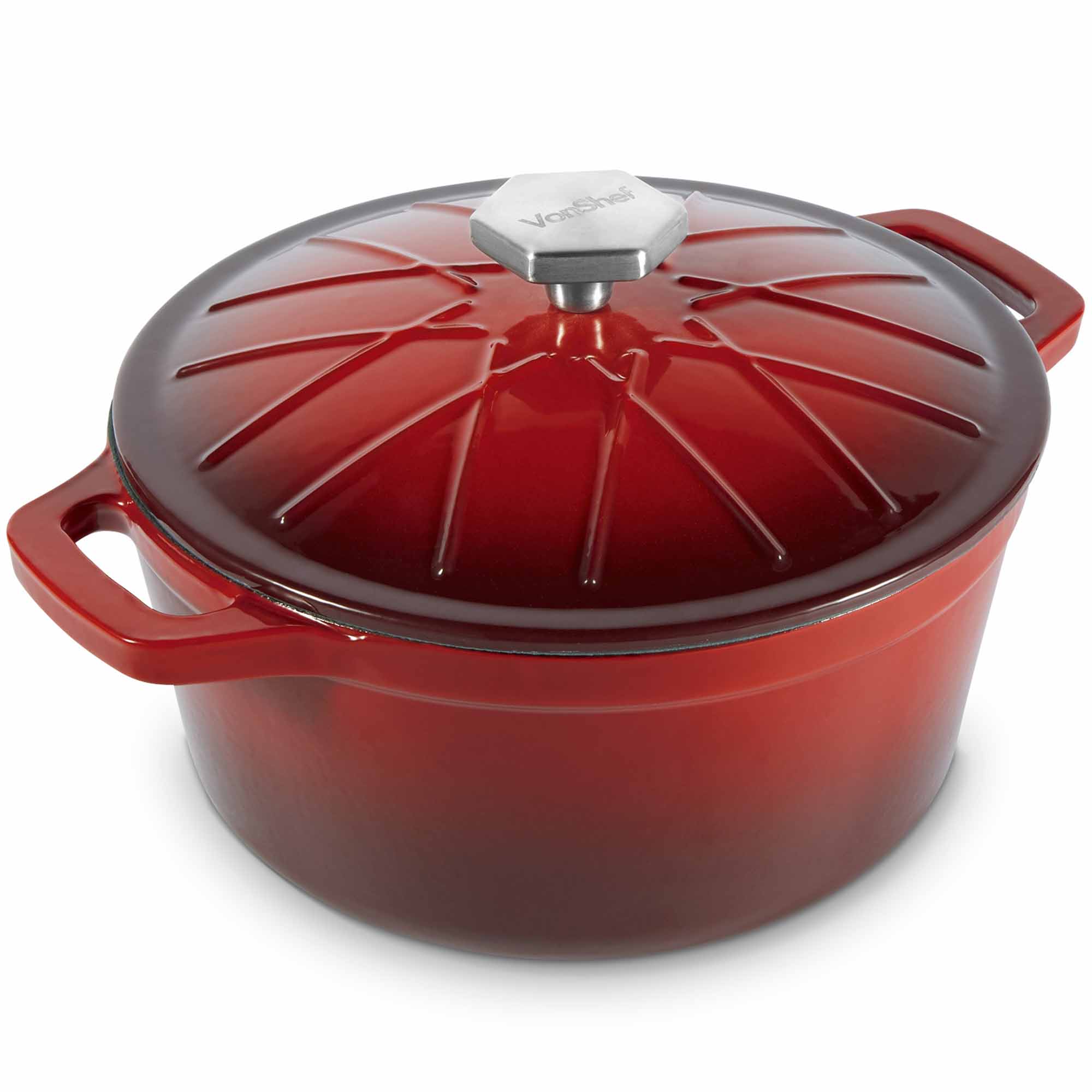 VonShef 3.8L Red Enamel Cast Iron Oven Casserole Dish Stewing Cooking