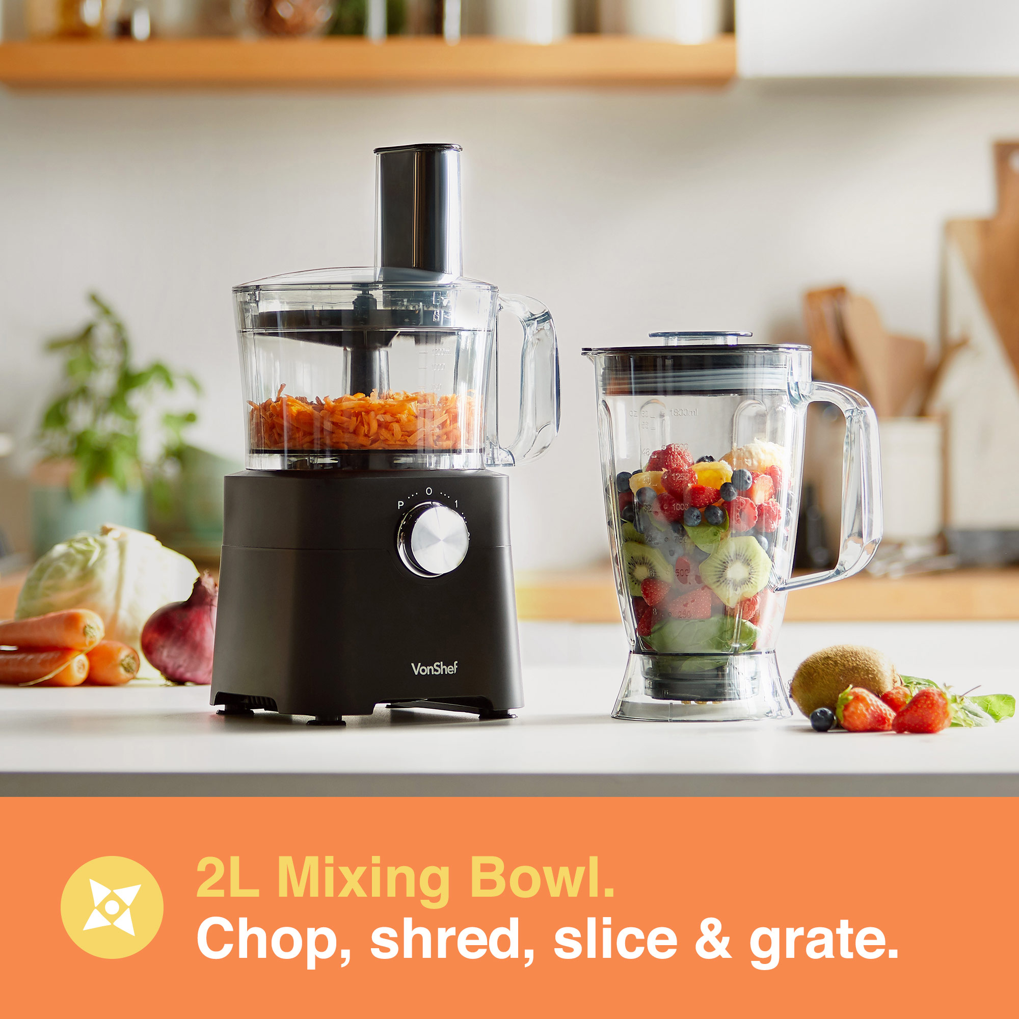 VonShef 750W Food Processor Blender Chopper Juicer Dough Mixer 2