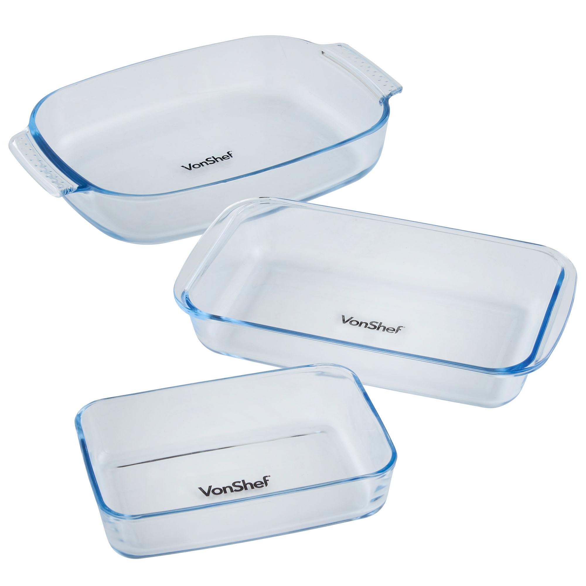 VonShef 3 Piece Glass Oven Roasting Baking Casserole Lasagne Dish Food