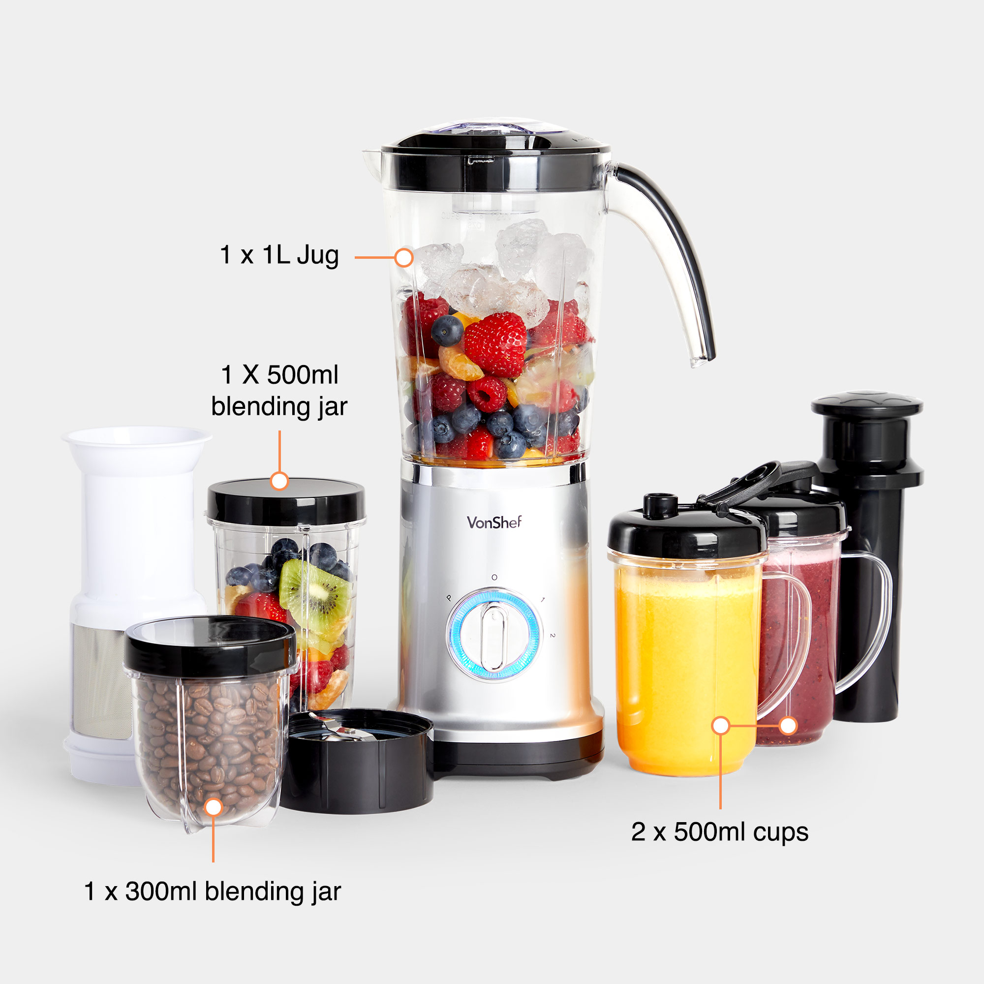 VonShef Blender 4 in 1 Smoothie Maker Food Fruit Juicer Coffee Grinder 1L Jug eBay