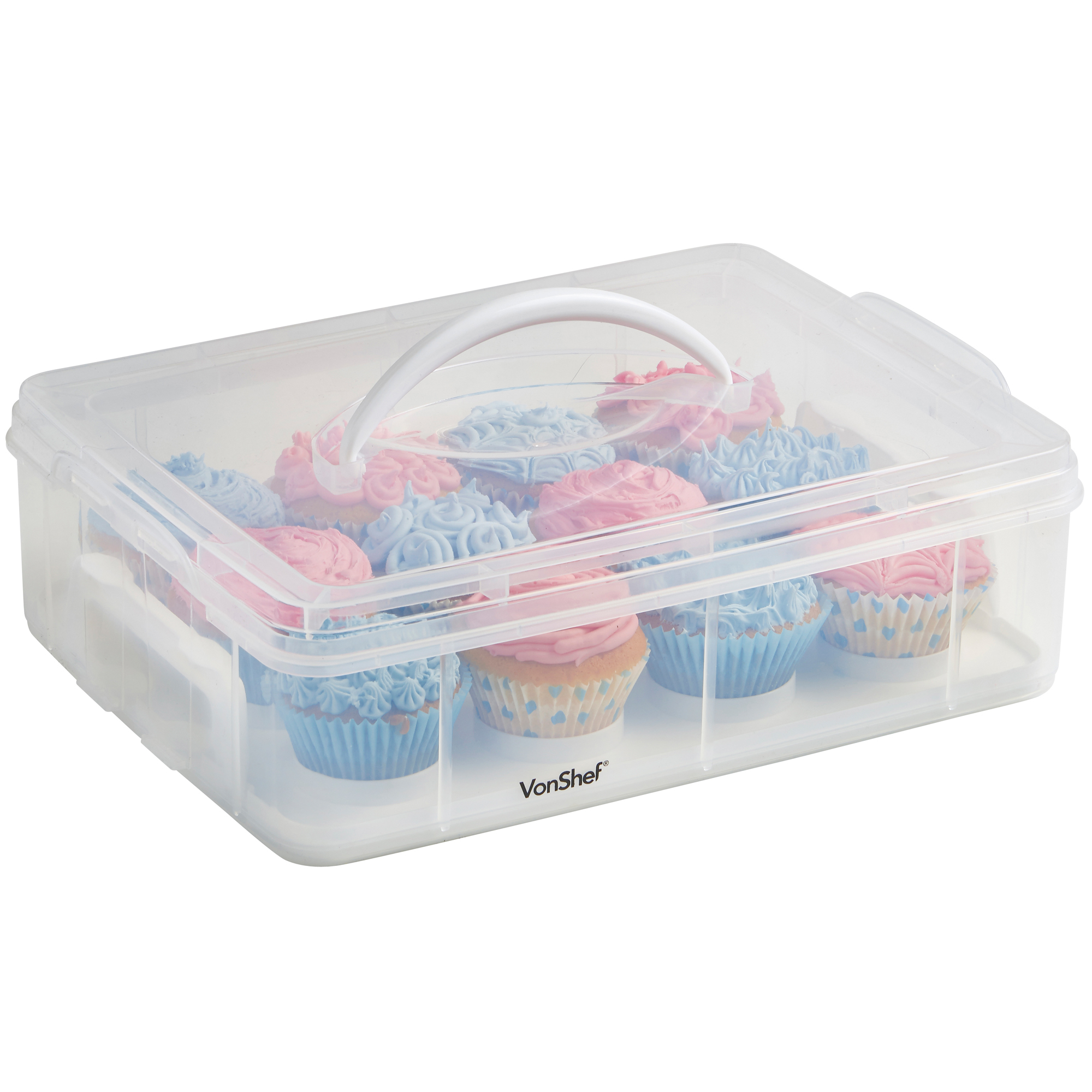 VonShef Cake Carrier Storage Cupcake 24 Snap and Stack Case Muffins ...