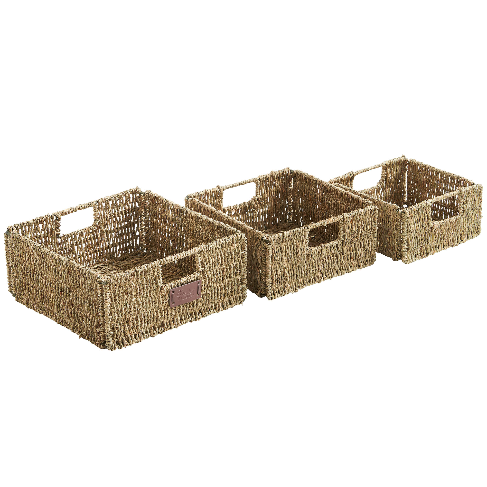 VonHaus Set of 3 100% Natural Square Seagrass Woven Storage Baskets ...