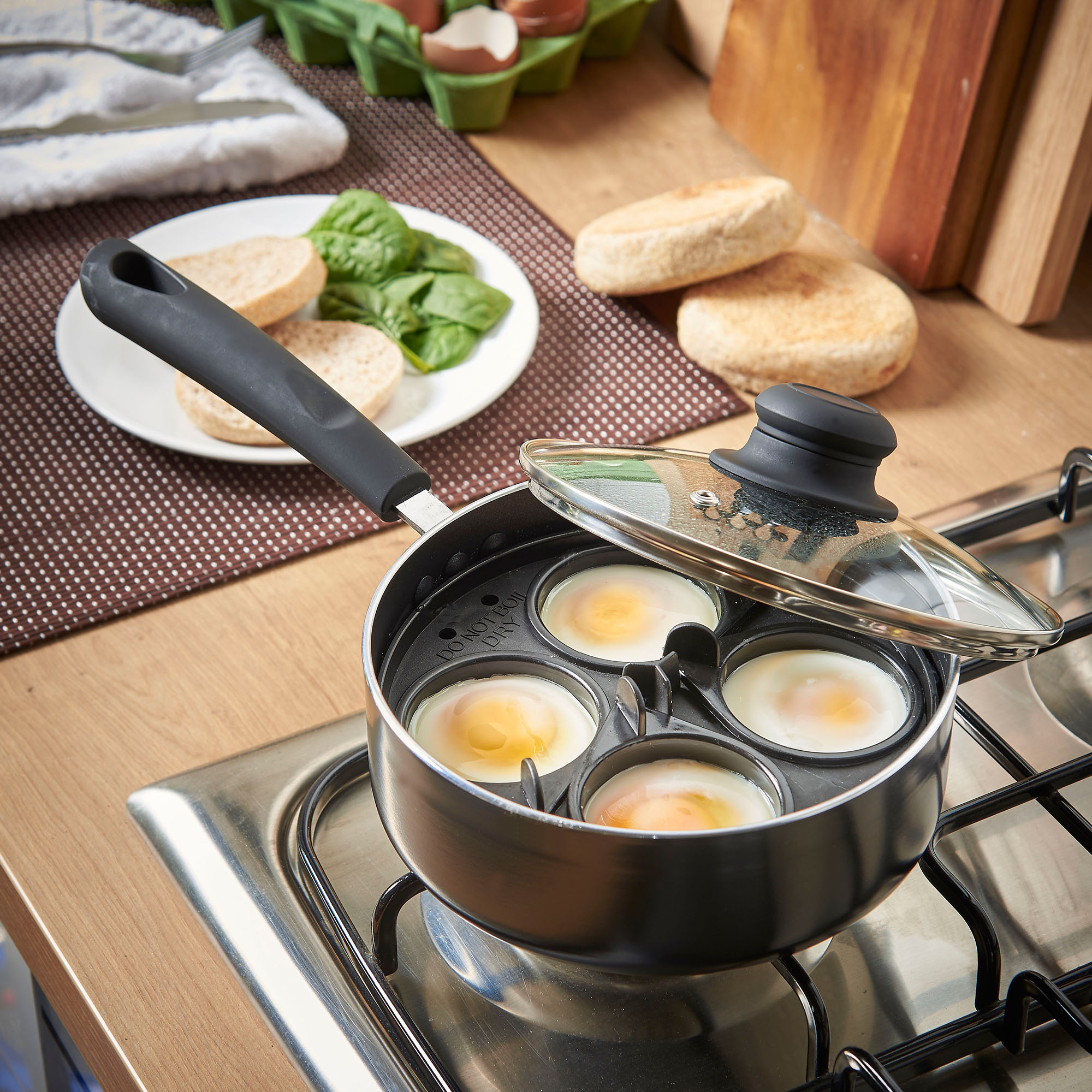 VonShef 4 Cup Egg Poacher Pan - Non-Stick Saucepan with Removable