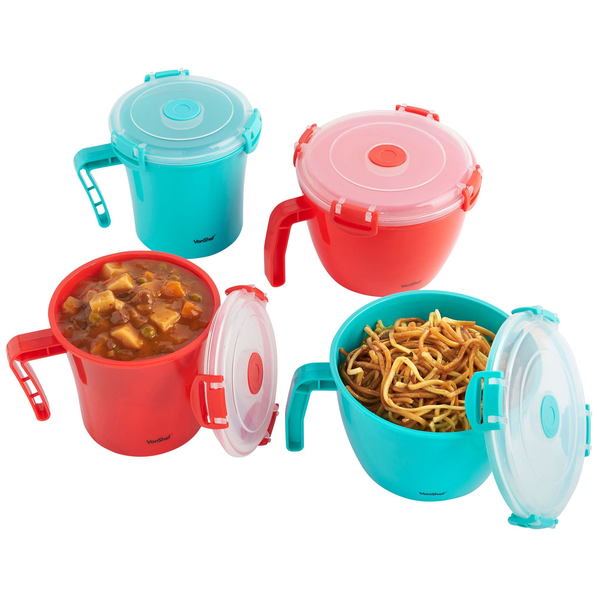 VonShef Microwavable Soup Mug Microwave Noodle Bowl Lunch Container Set