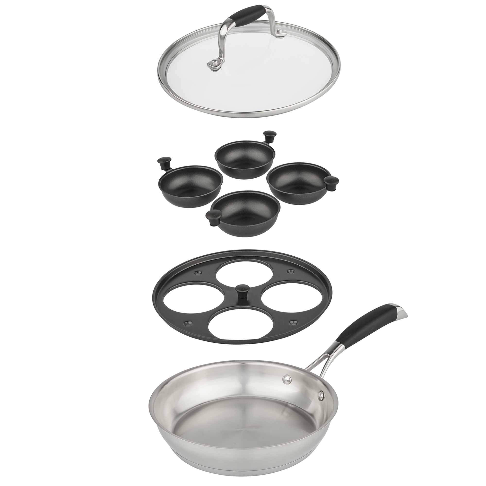 VonShef Egg Poacher Stainless Steel 4 Cups Breakfast Pan with Glass Lid