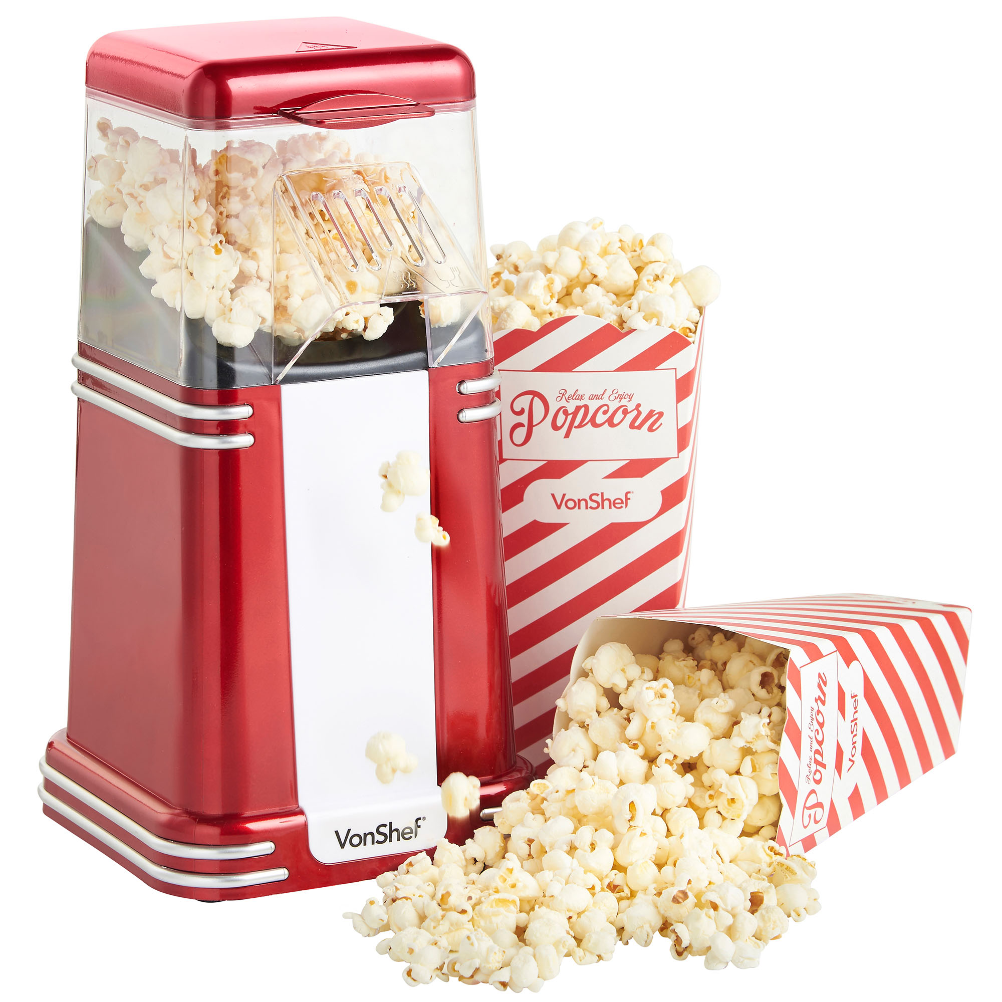 VonShef Retro Popcorn Maker Machine Popper Hot Air Electric Cinema Red