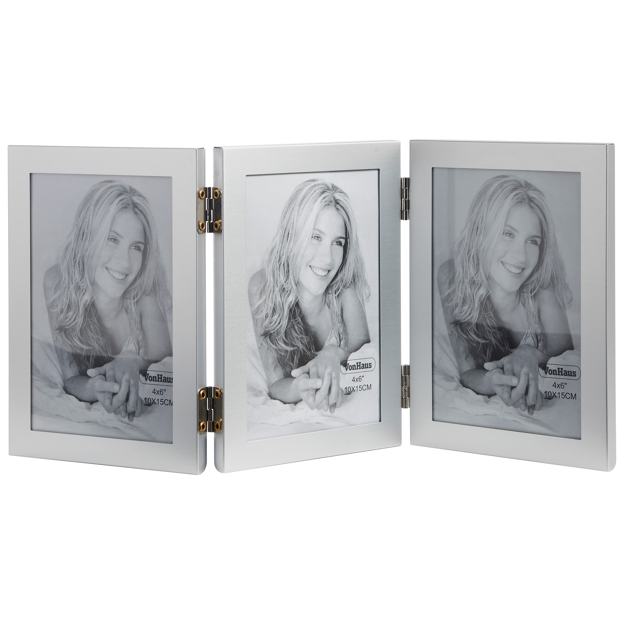 Vonhaus Photo Frame Aluminium Triple Portrait Multi Picture Sentinel Vonhaus Photo Frame Aluminium Triple Portrait Multi Picture Hinged