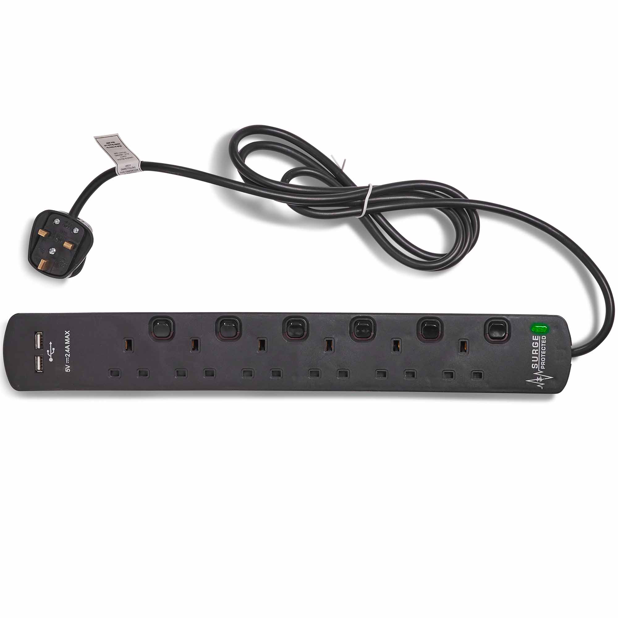 VonHaus Extension Lead with USB Individual Switch 6 Socket Surge