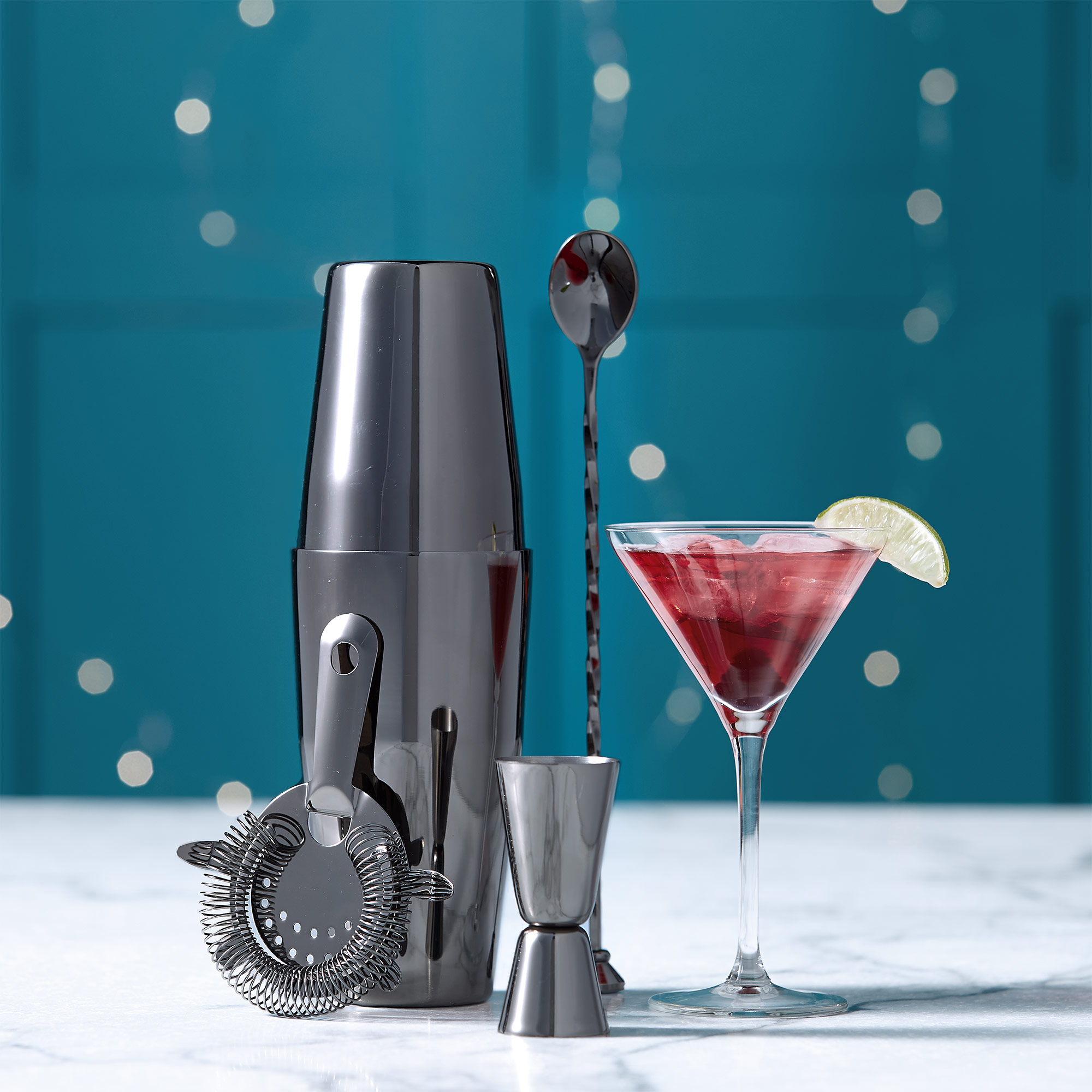 VonShef Graphite Boston Cocktail Shaker Set Gift Black Martini