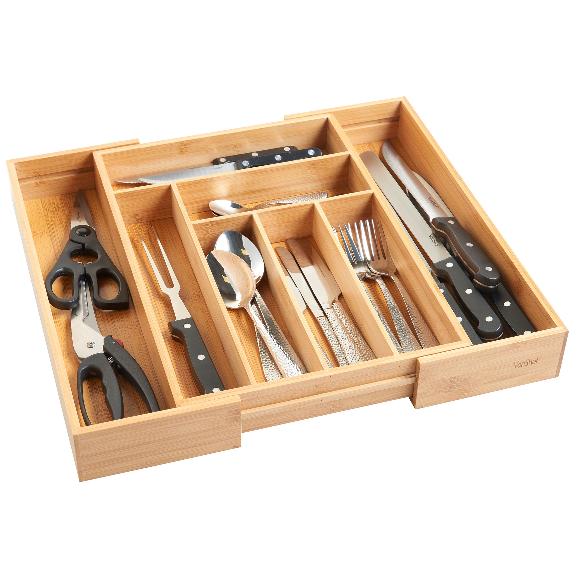 VonShef Cutlery Tray Organiser Drawer Storage Wooden Bamboo Expandable