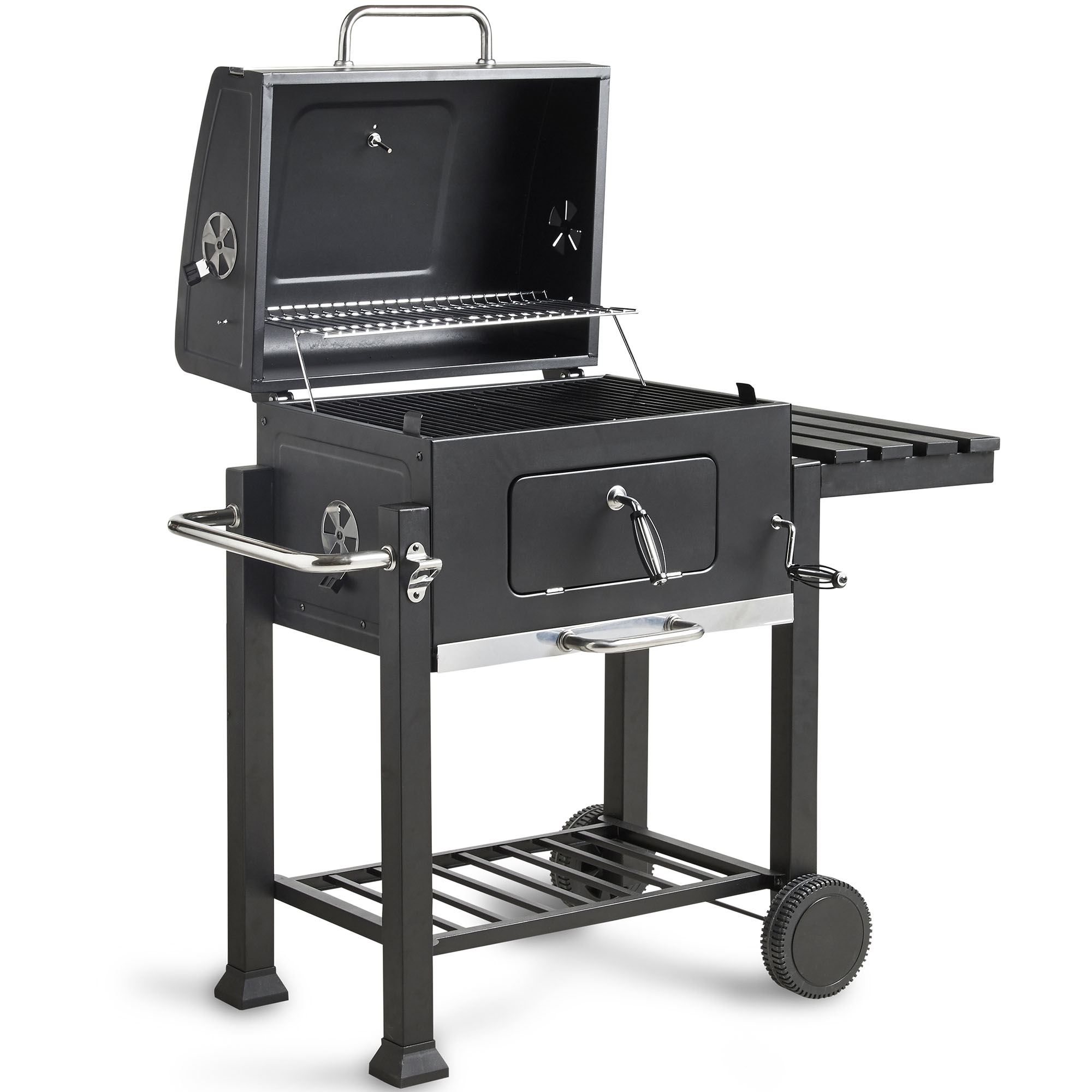 VonHaus Charcoal BBQ/Smoker with Side Table Rack & Temperature Gauge