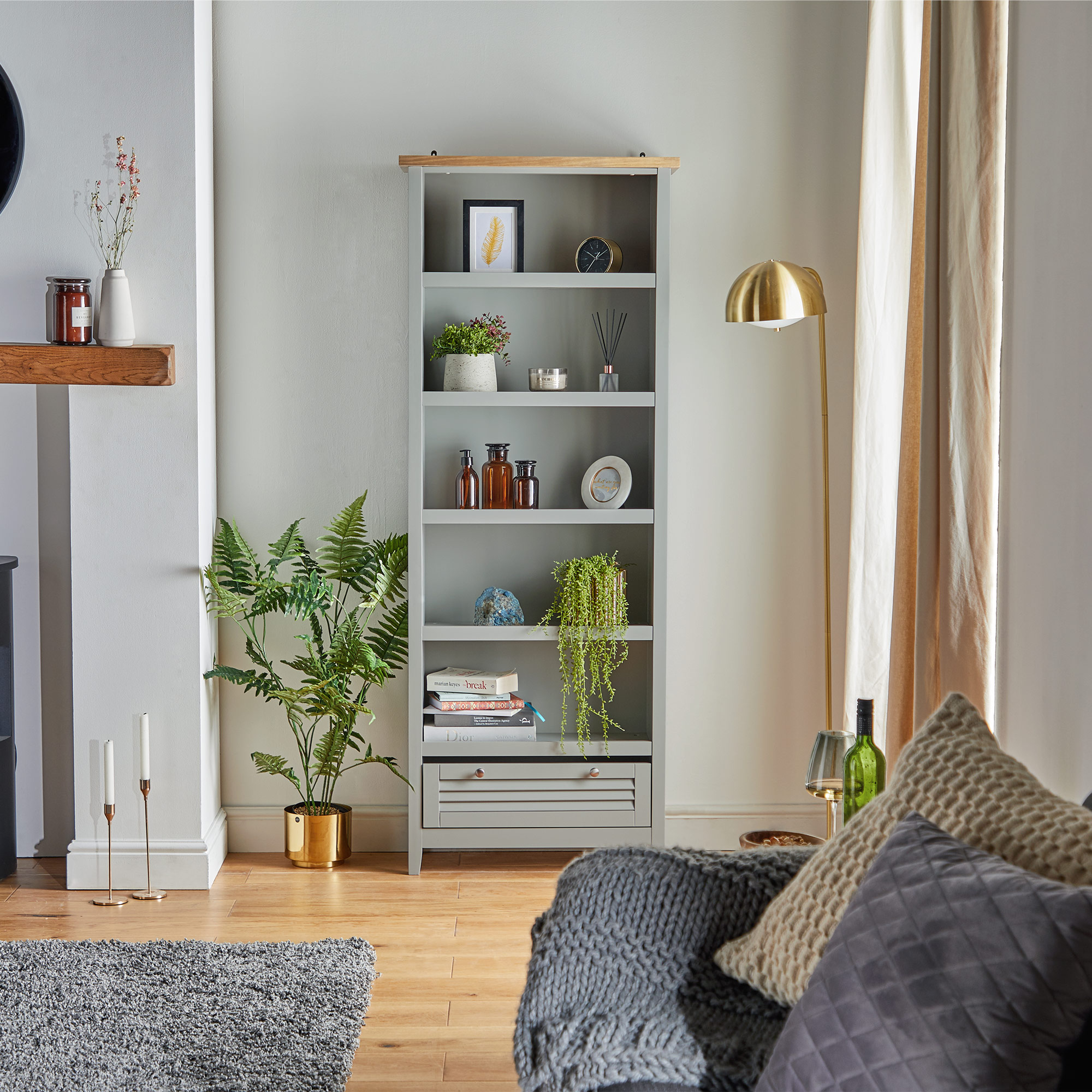 VonHaus Grey & Ash Wood Veneer Bookcase FreeStanding Bookshelf With