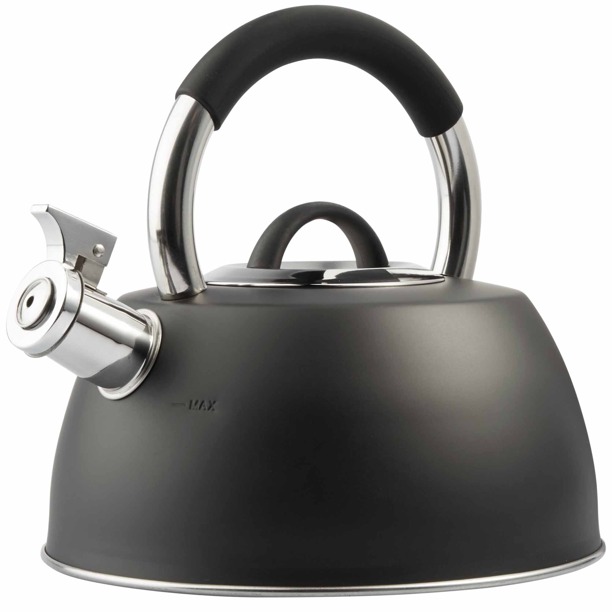 VonShef Stainless Steel Stove Top Kettle - Black Retro Style Whistling Kettle 