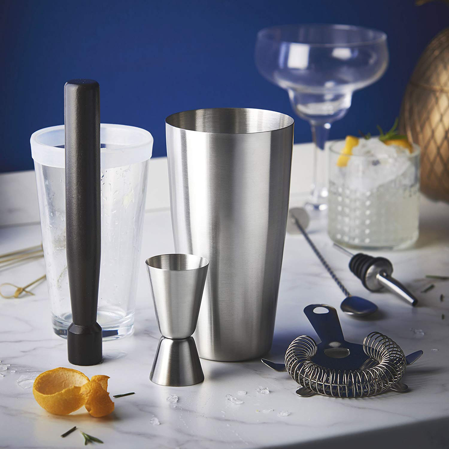 VonShef Cocktail Set 8pc Boston Shaker Making Kit Gift Bar Stainless ...