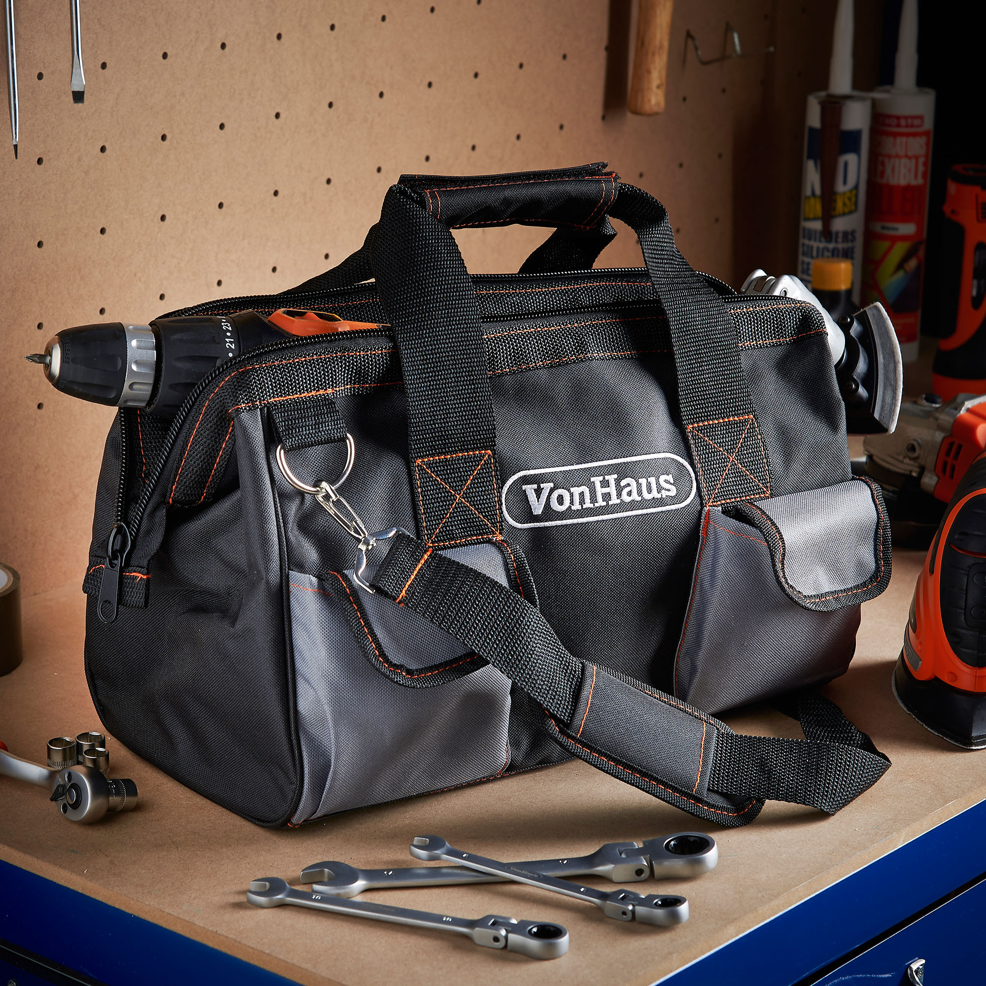 VonHaus Tool Storage Carry Bag Organiser with Shoulder Strap & Zip