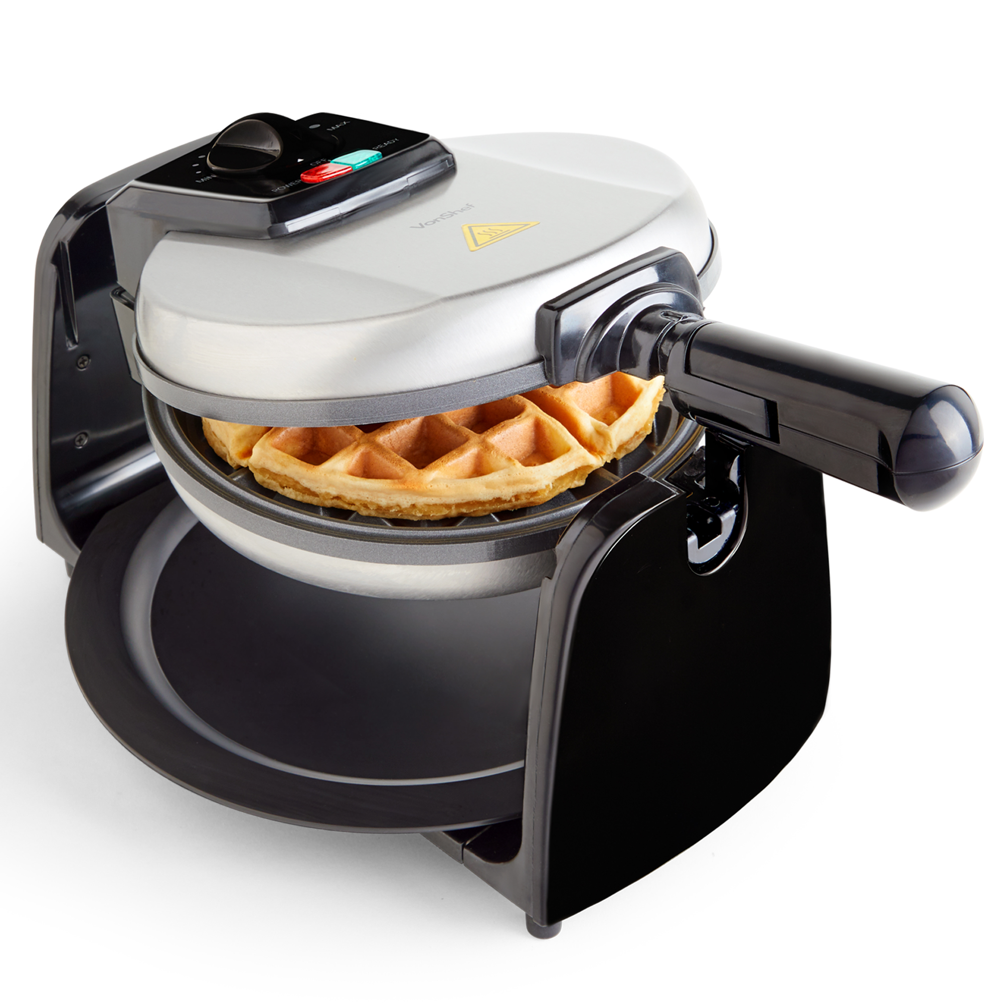 VonShef Rotary Waffle Maker Non-Stick Plates Adjustable Temperature ...