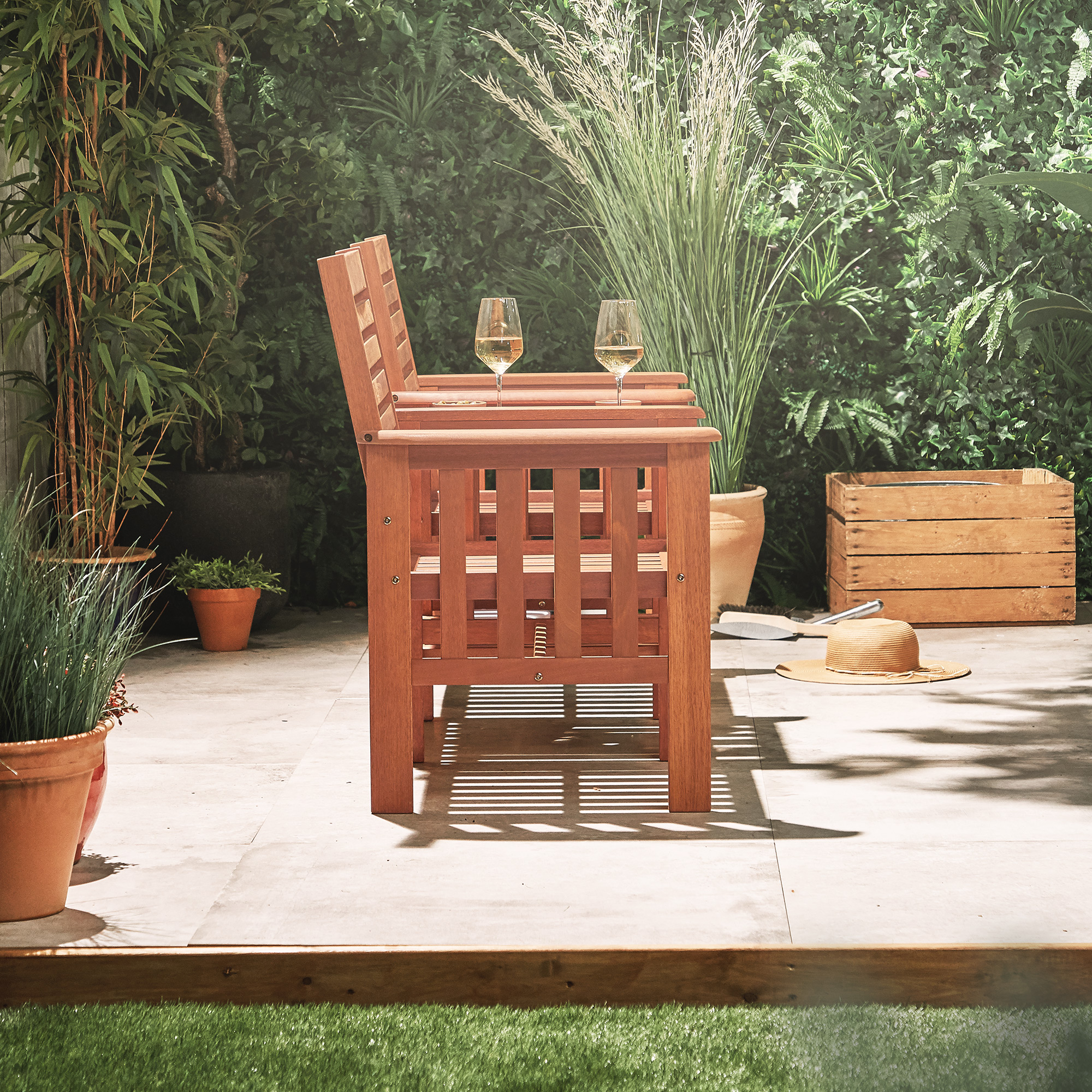 VonHaus Jack & Jill Love Seat / Companion Garden Bench Set Hardwood