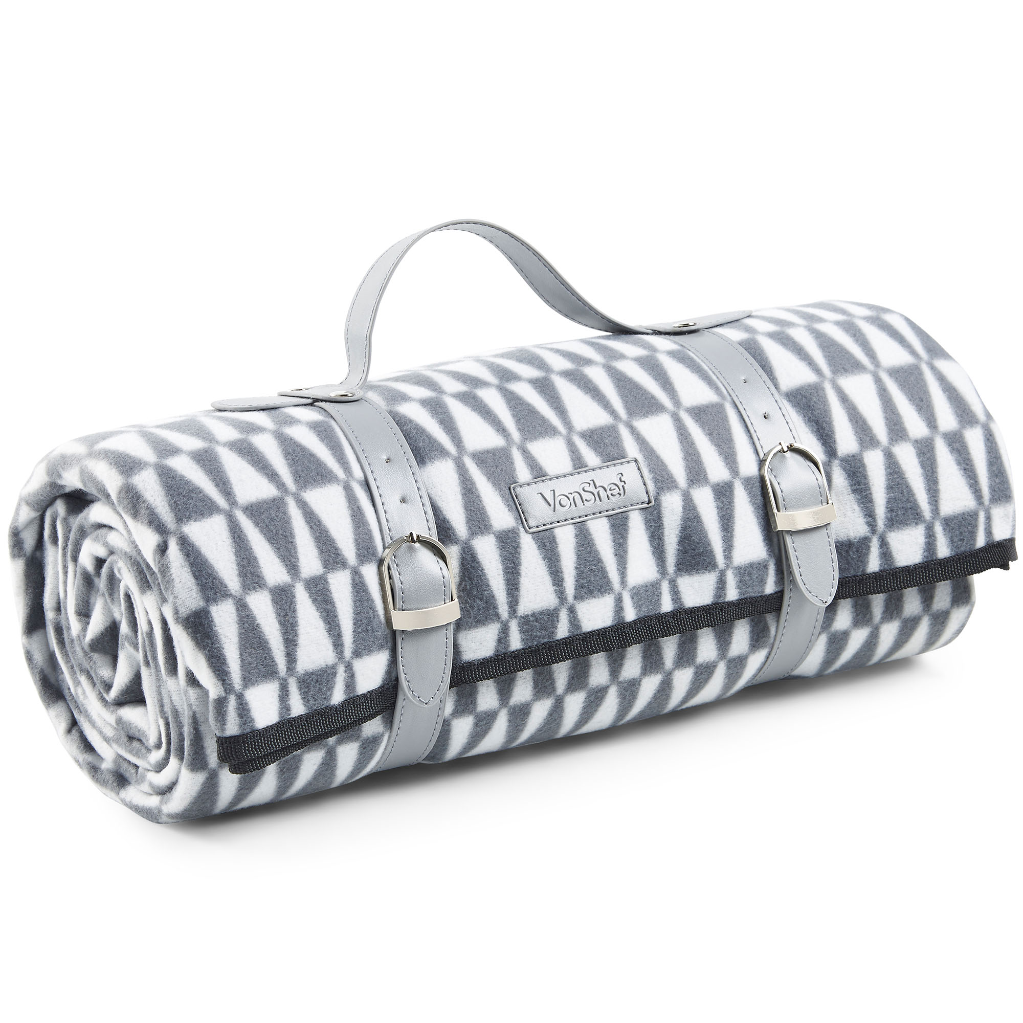 VonShef Grey Geo Picnic Blanket Waterproof Extra Large Fleece Carrier