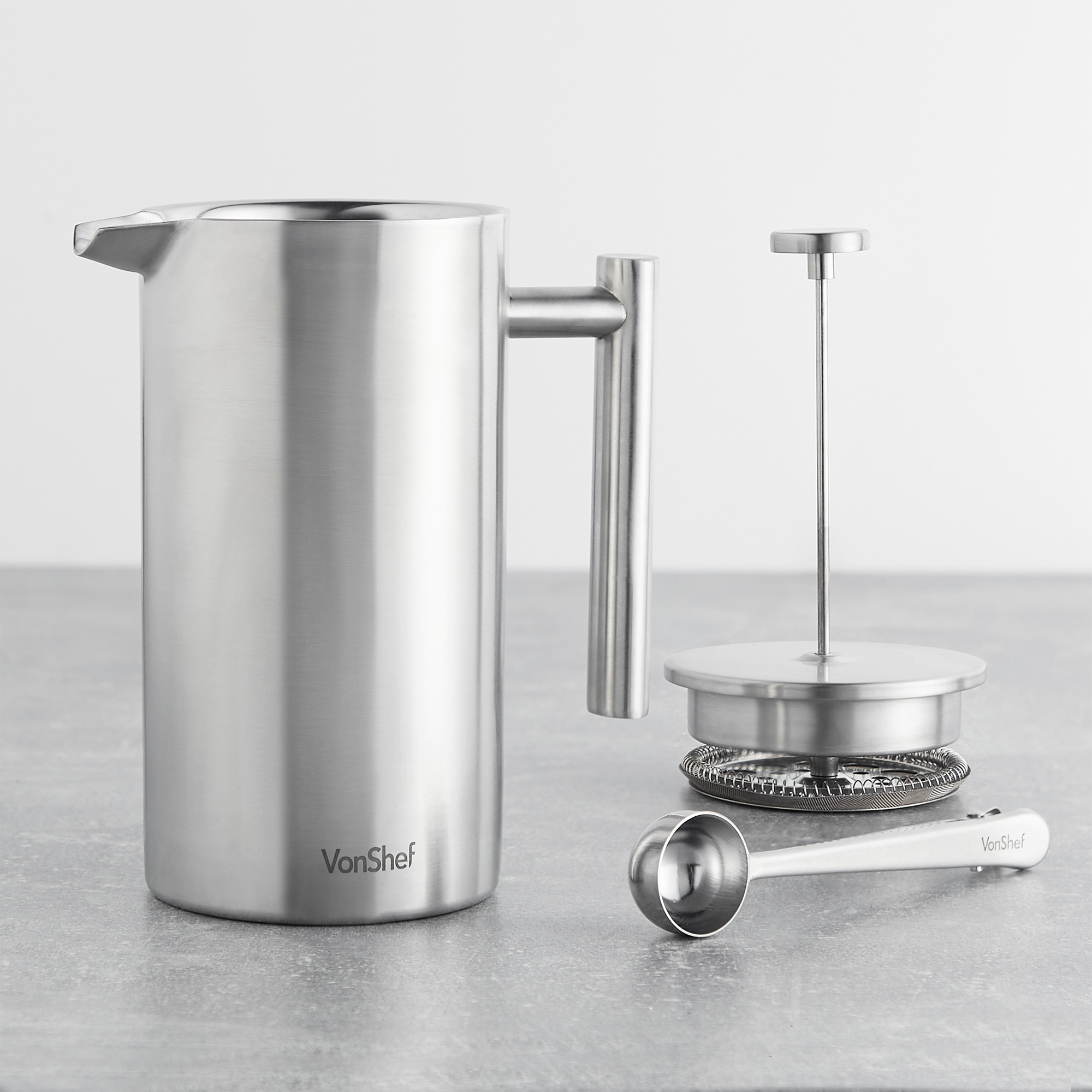 VonShef Cafetiere Coffee Maker French Press Plunger Stainless Steel 1