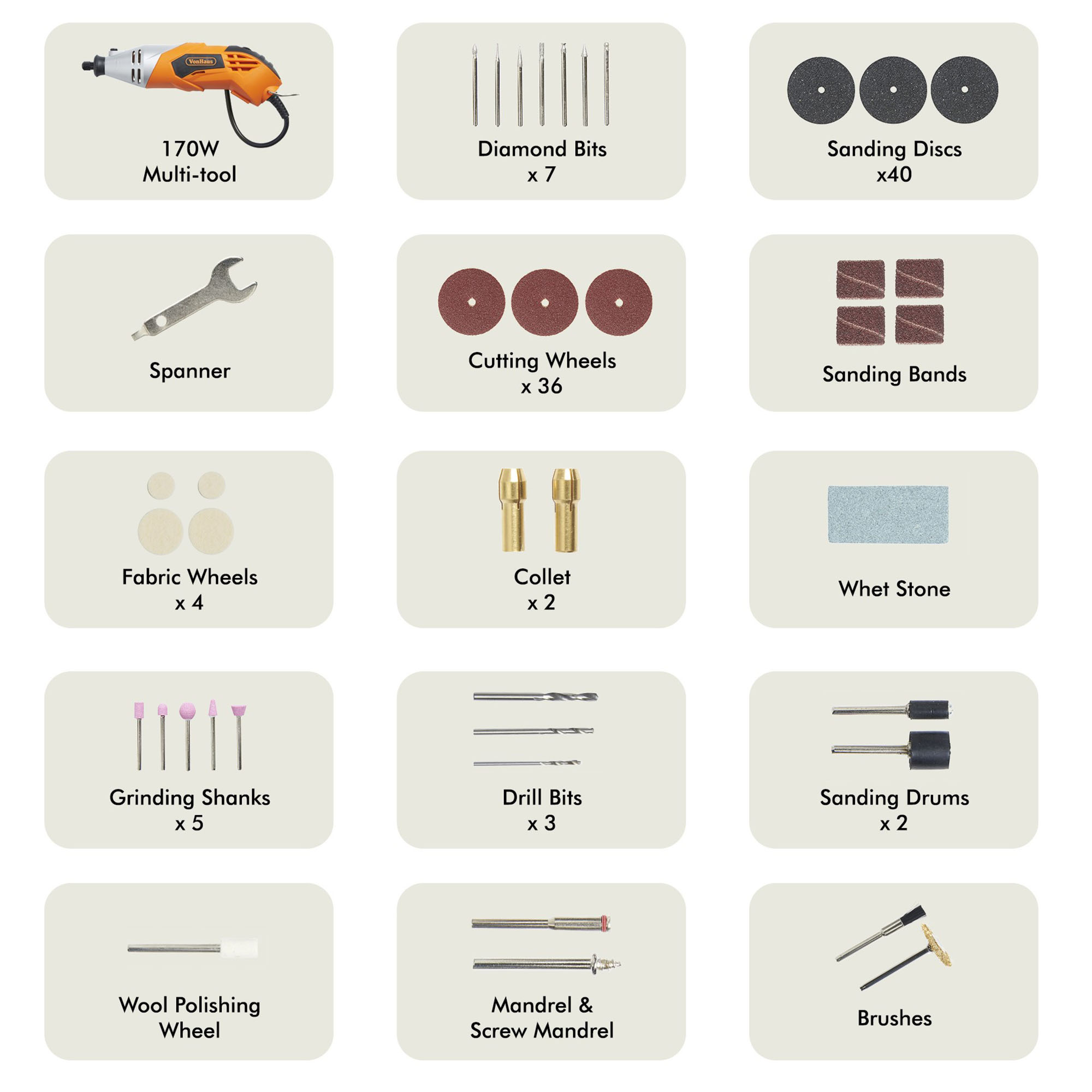 VonHaus Rotary Multi tool 170W with Variable Speed & 120pc Accessory