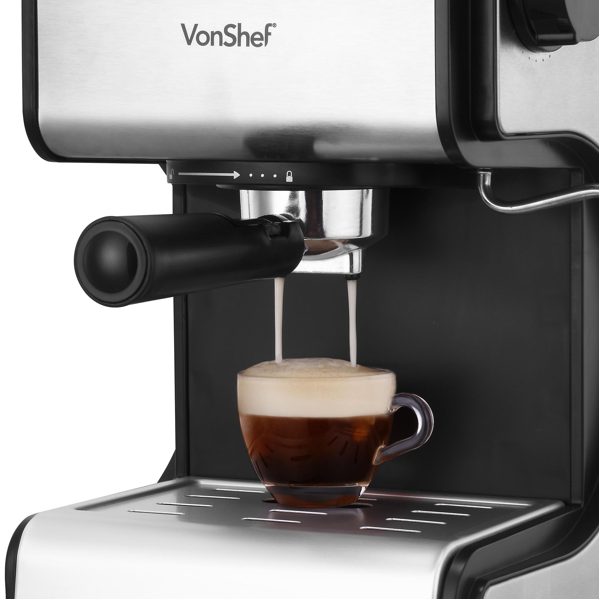 VonShef 15 Bar Espresso Coffee Machine Maker Stainless Steel Cappuccino