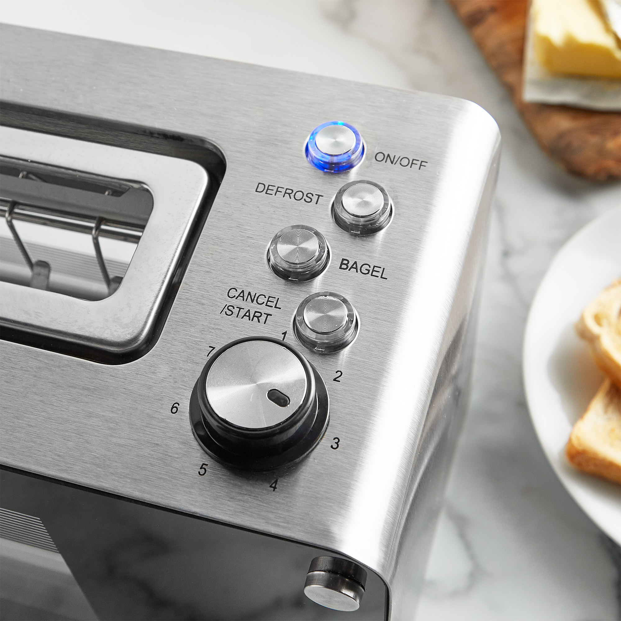 VonShef Glass Toaster 2 Slice Wide Slot Bagel Toast Electric Browning