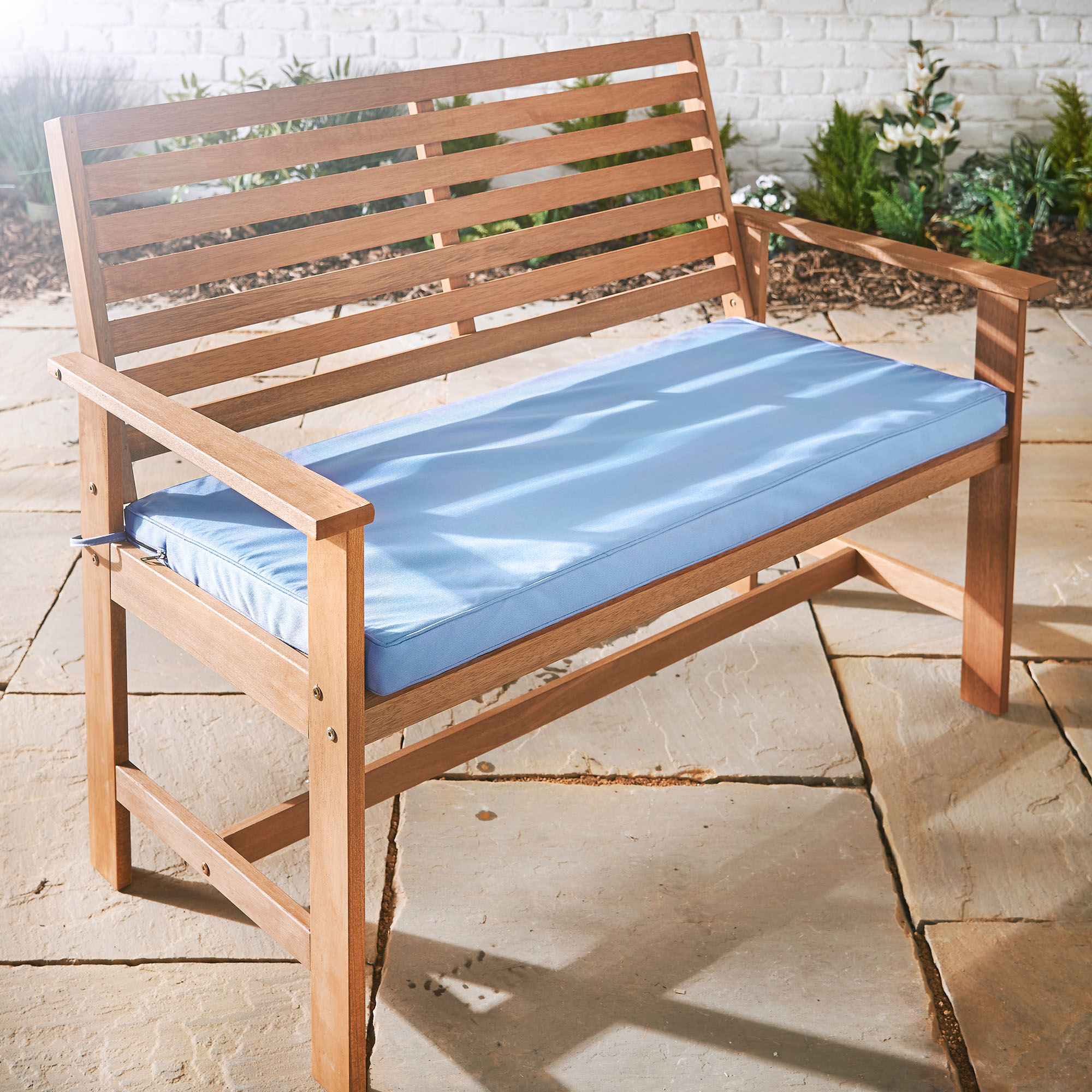 VonHaus Bench Cushion Seat Pad - Garden Blue Denim Drift Water