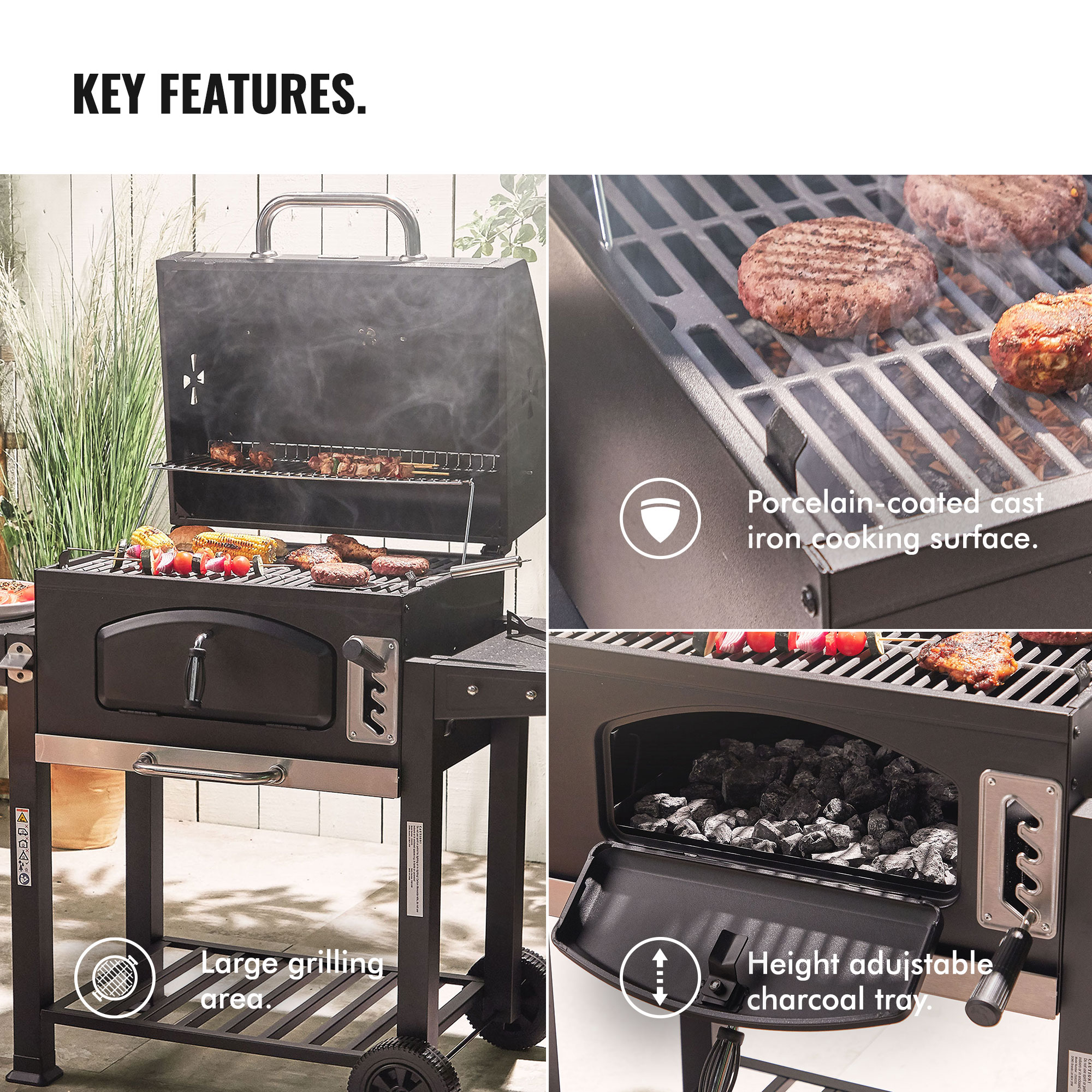 VonHaus Charcoal BBQ Large American Style Barbecue Grill & Smoker