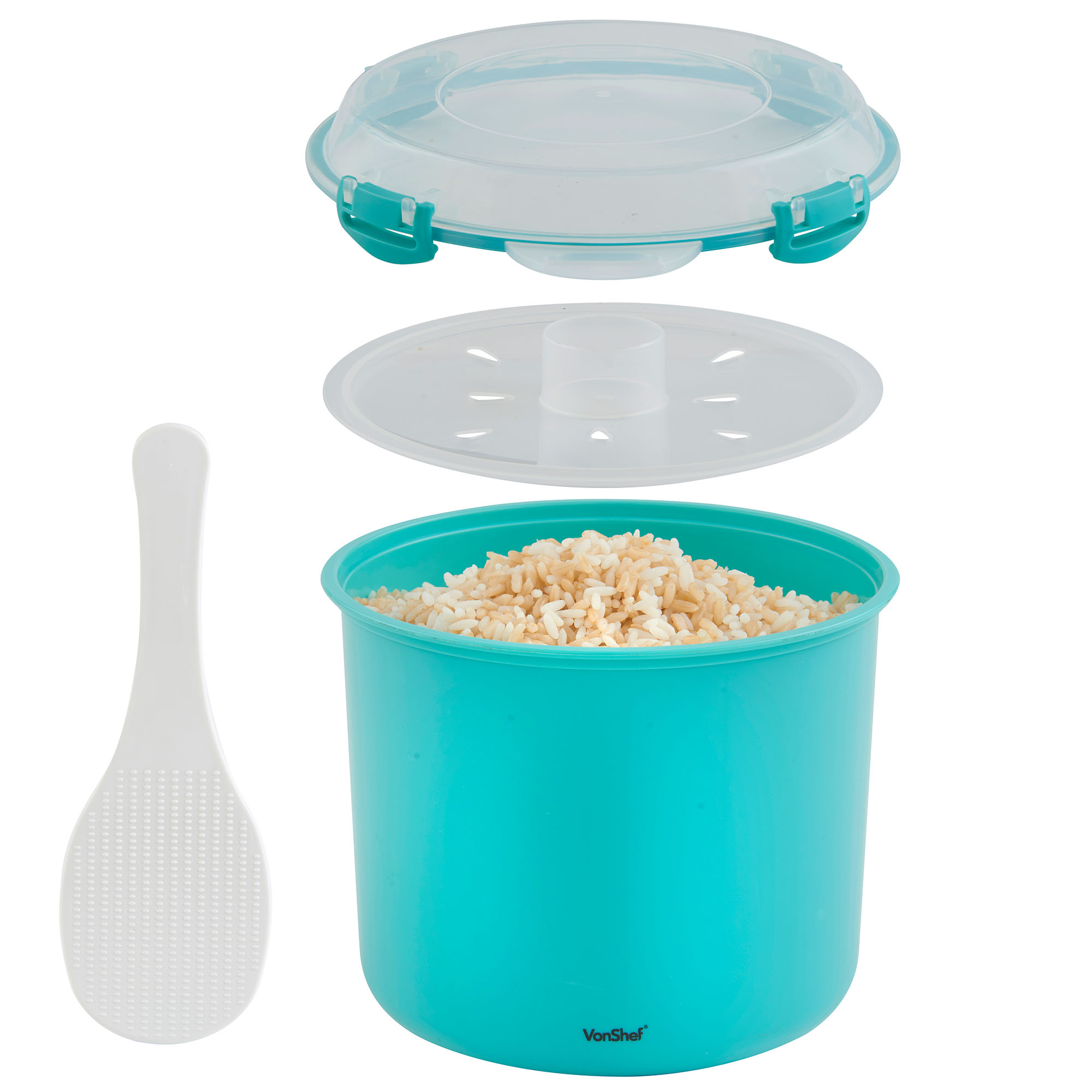 VonShef Microwave Rice Cooker Steamer Pot with Drainer 2.23L Teal eBay