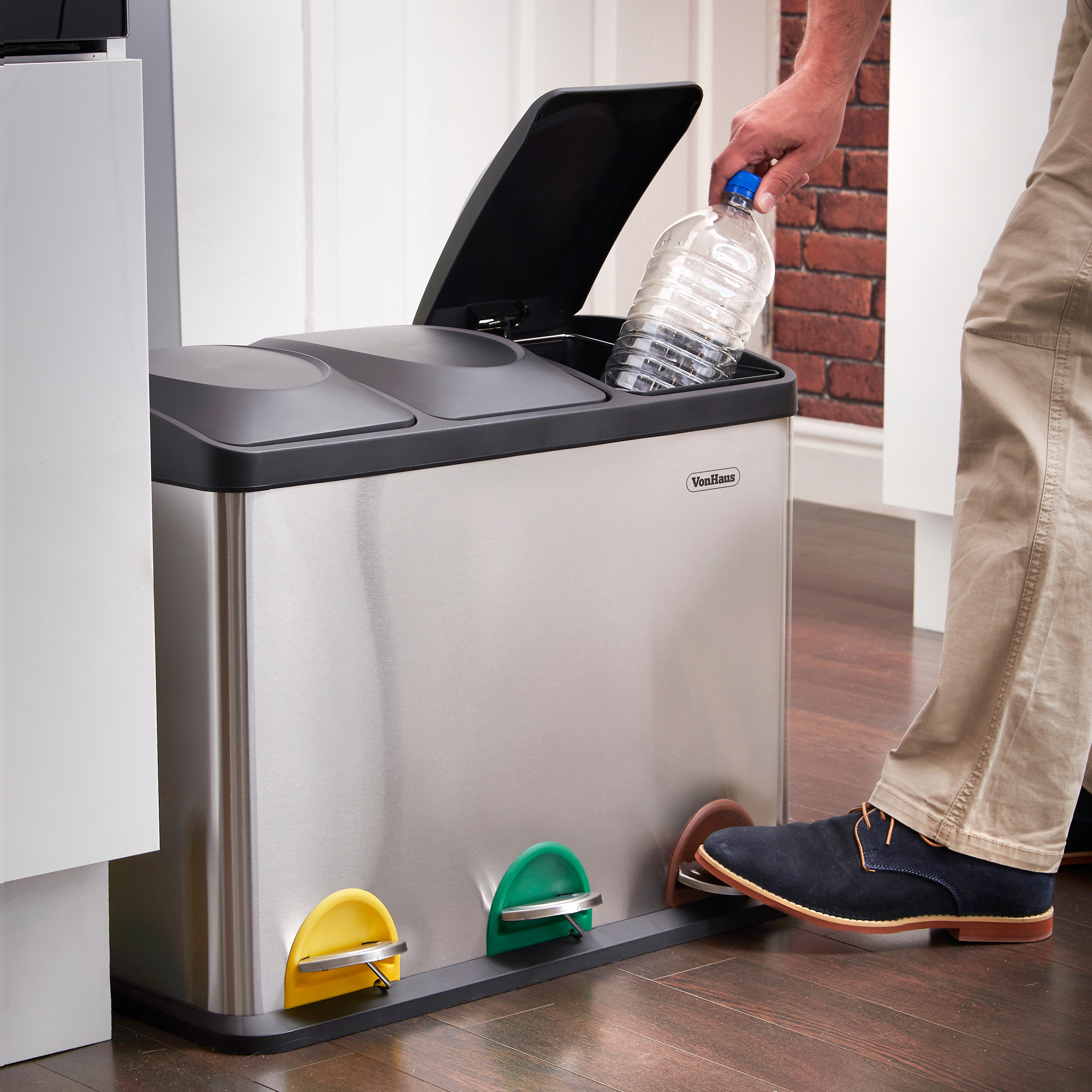 VonHaus Stainless Steel Multi Compartment Large Recycling Recycle Pedal