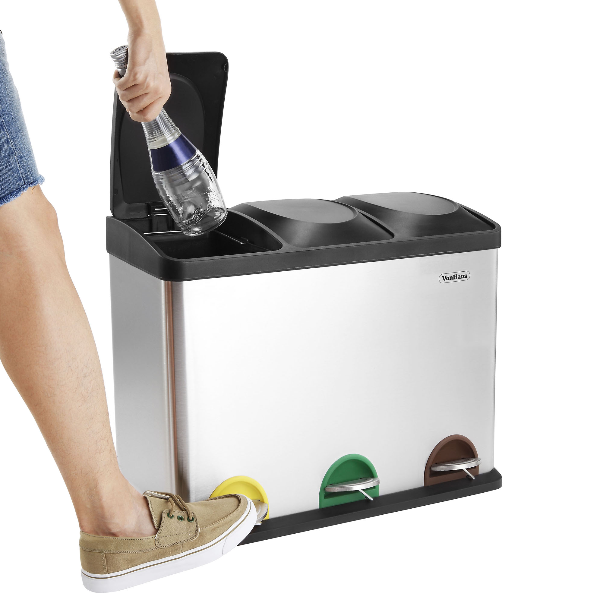 VonHaus Stainless Steel Multi Compartment Large Recycling Recycle Pedal Bin eBay