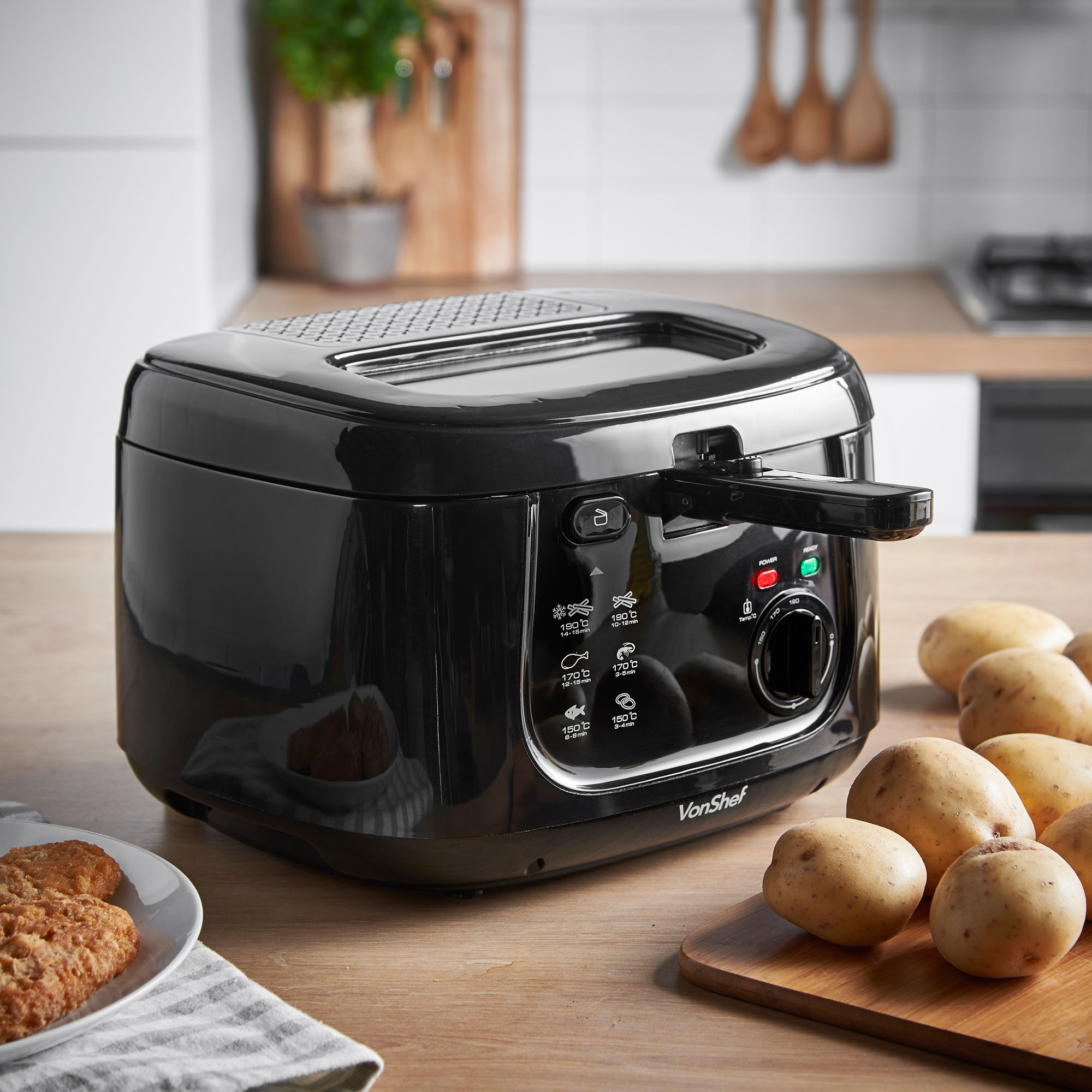 VonShef Deep Fat Fryer Electric 2.5L Observation Window Chip Pan Black