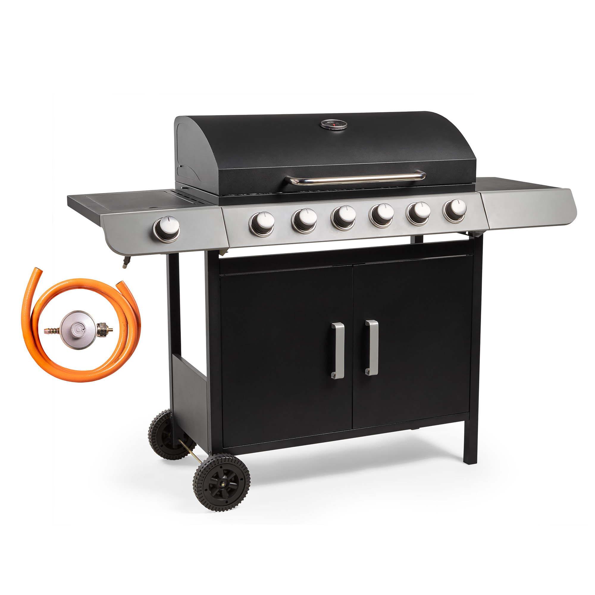 VonHaus Gas BBQ – 6+1 Burner Gas Barbecue with Warming Rack, Temp Gauge, Wheels