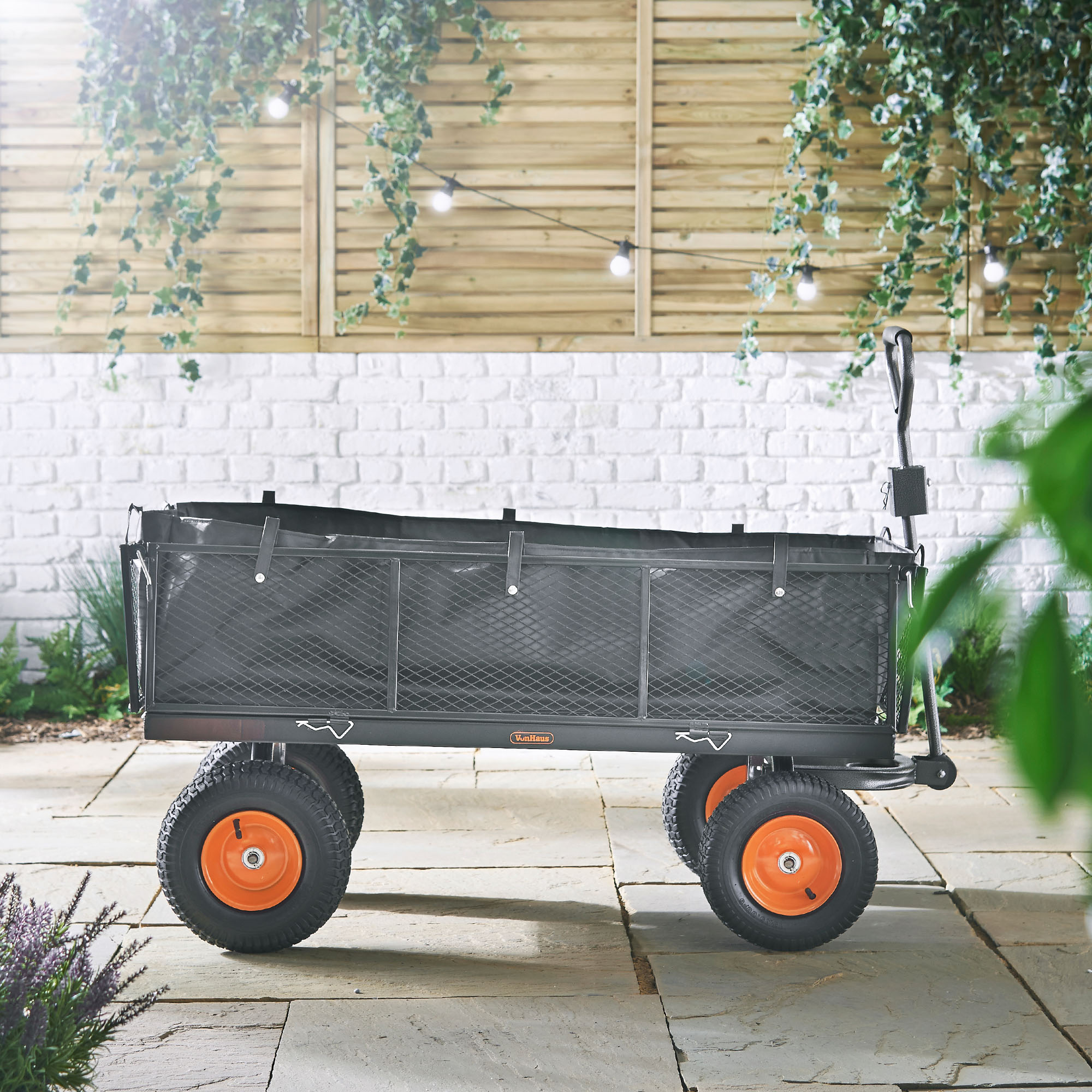 VonHaus 600kg Mesh Garden Cart with Lining Heavy Duty 4 Wheeled