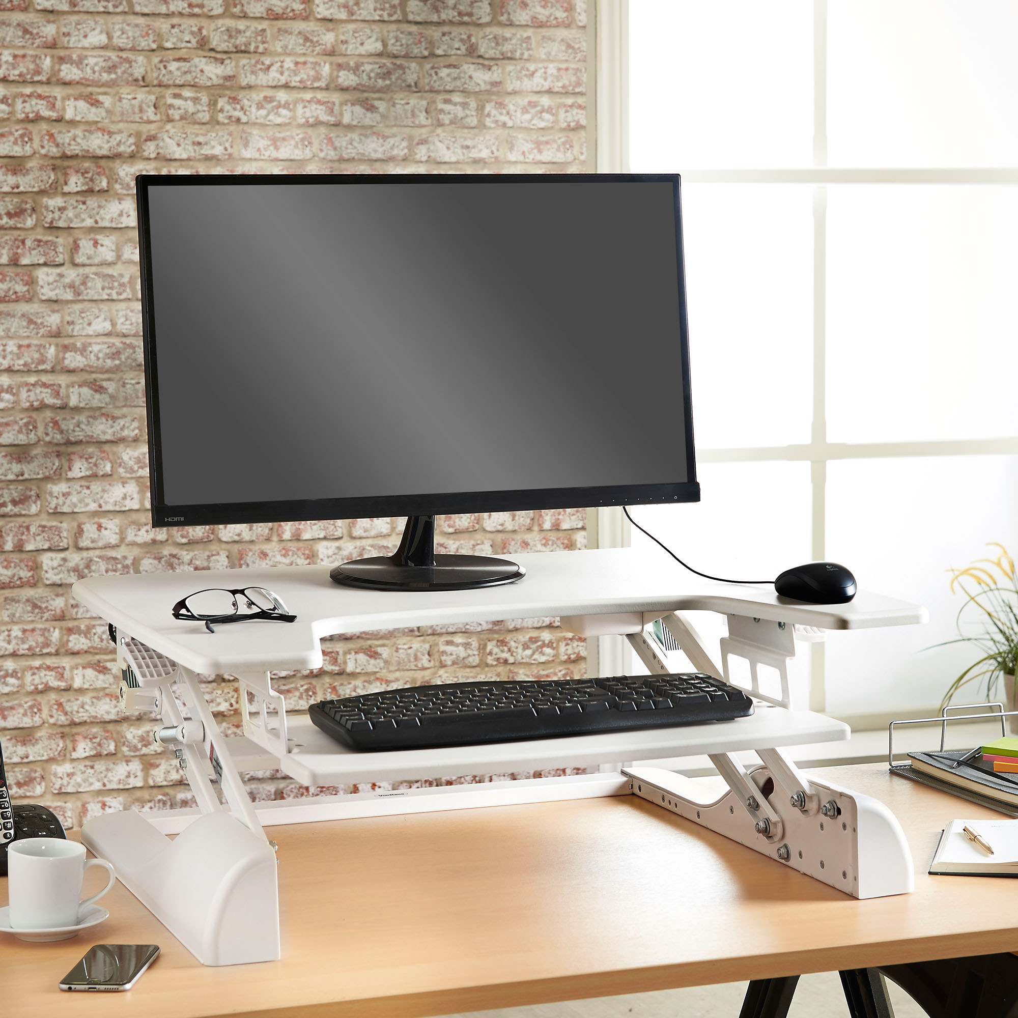 VonHaus Height Adjustable Sit Stand Desk Dual Monitor Computer