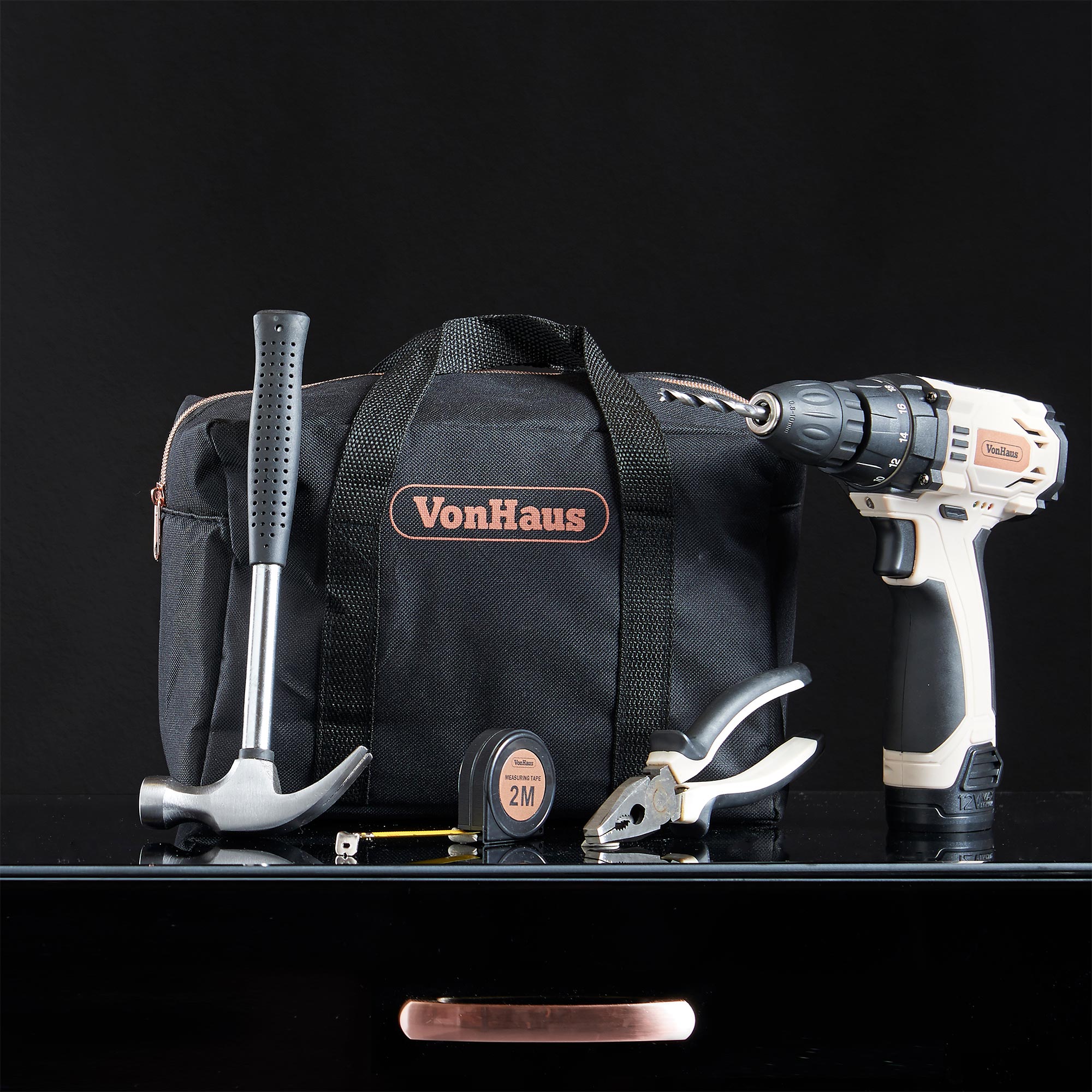 Vonhaus Cordless Drill Starter Kit Rose Gold 32 Piece Tool Set