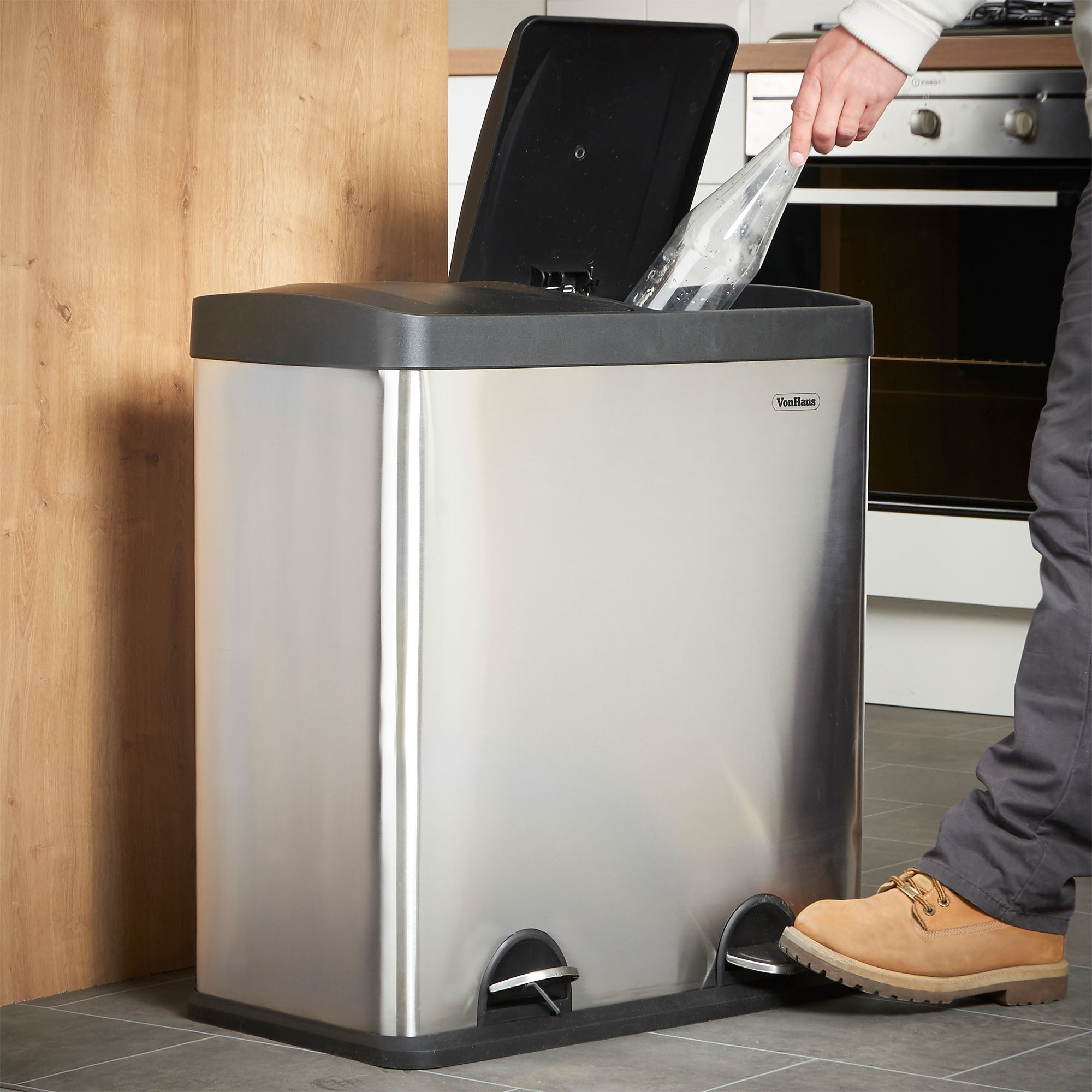 VonHaus Recycling Kitchen Bin Stainless Steel Large Waste Recycle Pedal Dustbin eBay