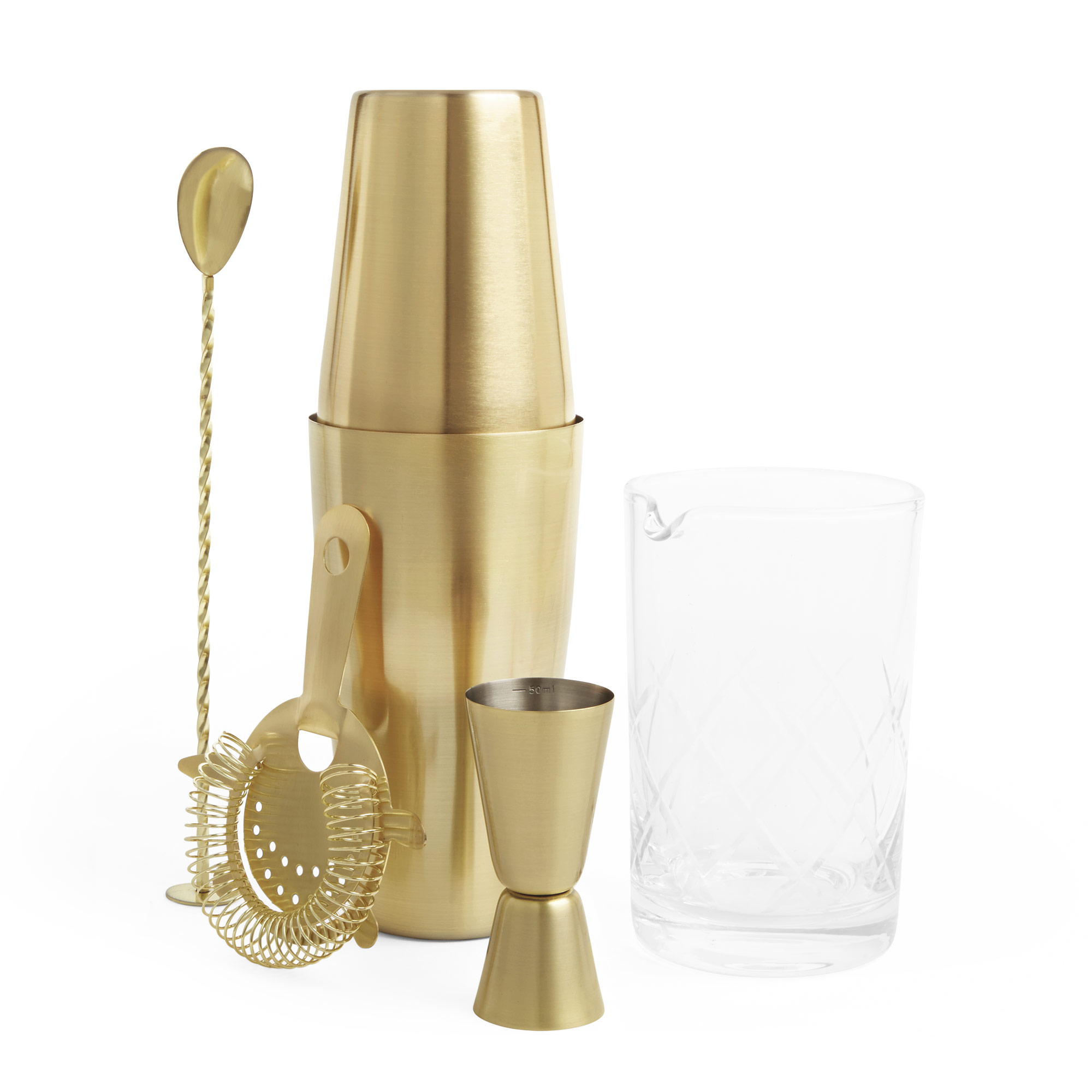 VonShef Gold Cocktail Making Set & Glass Pitcher Cocktail Shaker