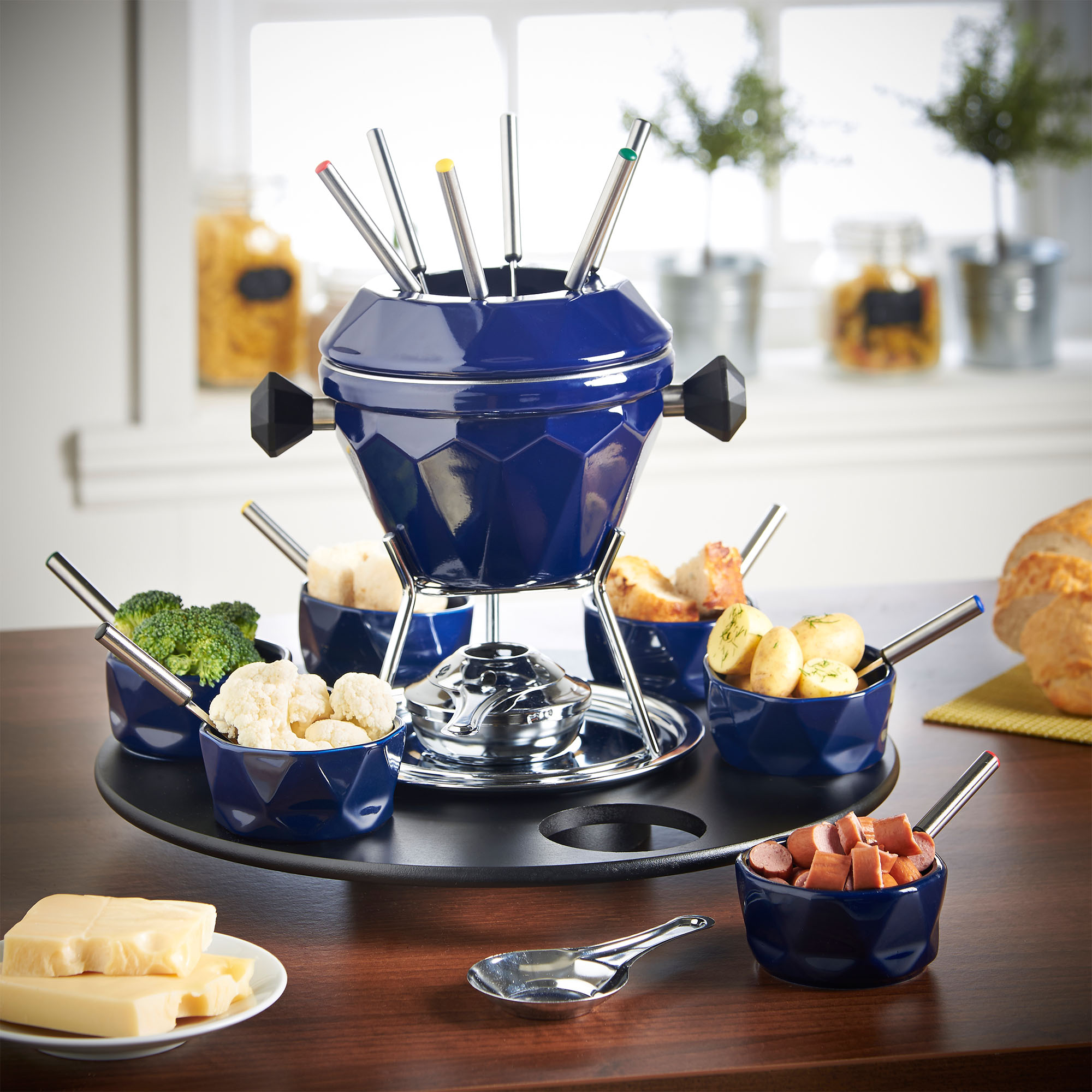 VonShef Rotating Cast Iron Fondue Party Set with Enamel ...